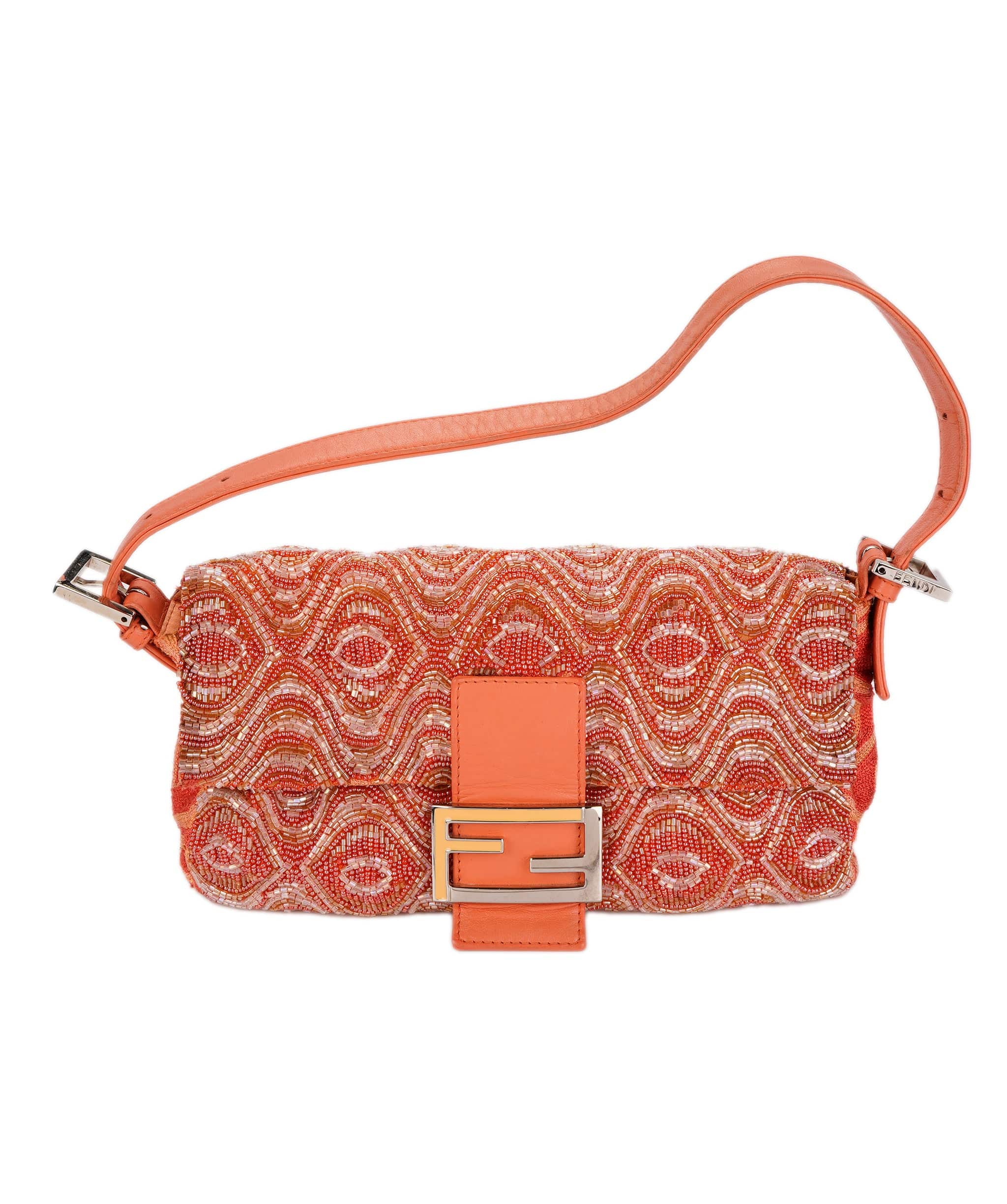 Fendi Fendi Beaded Baguette Coral Orange DXBS1932