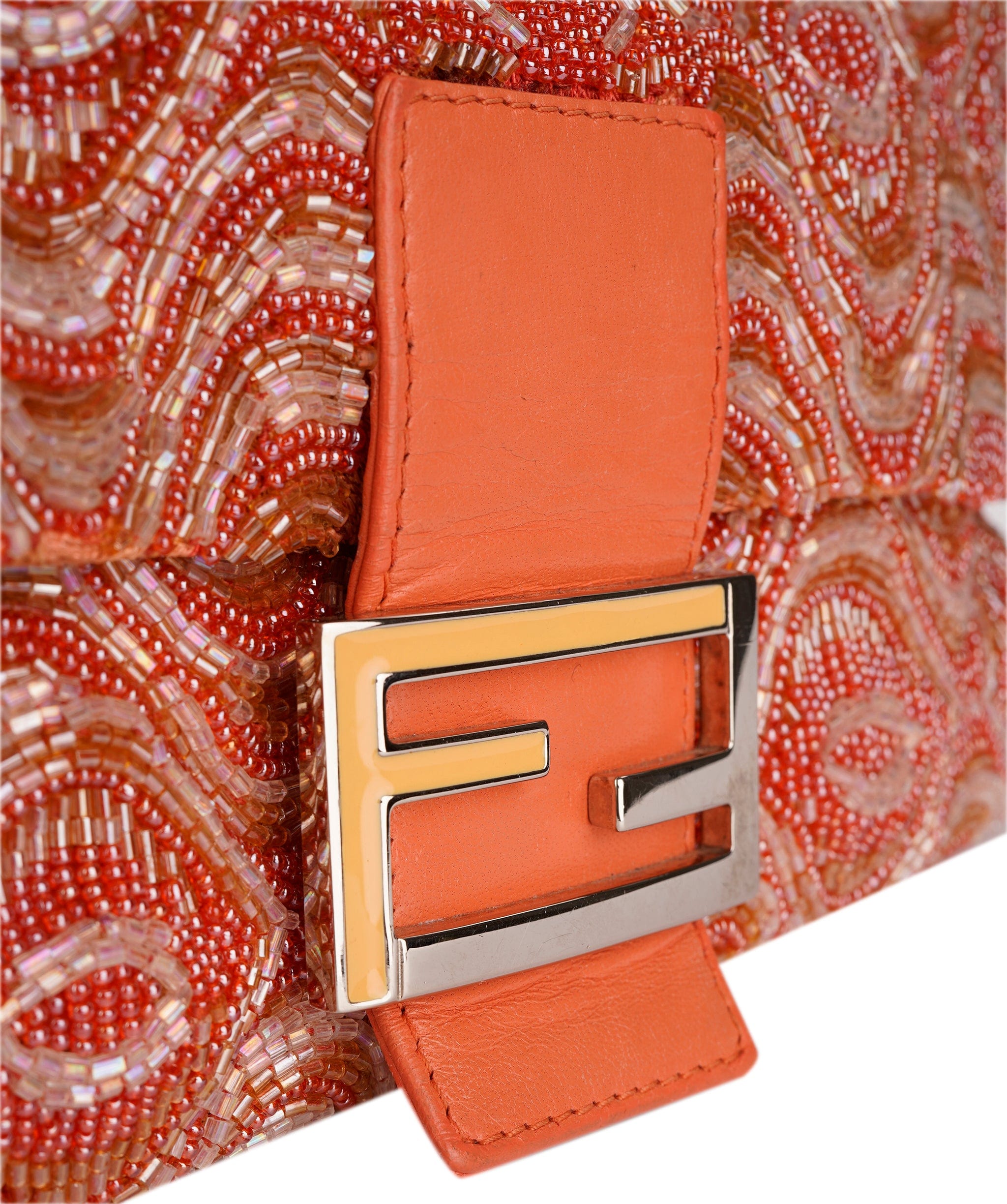 Fendi Fendi Beaded Baguette Coral Orange DXBS1932