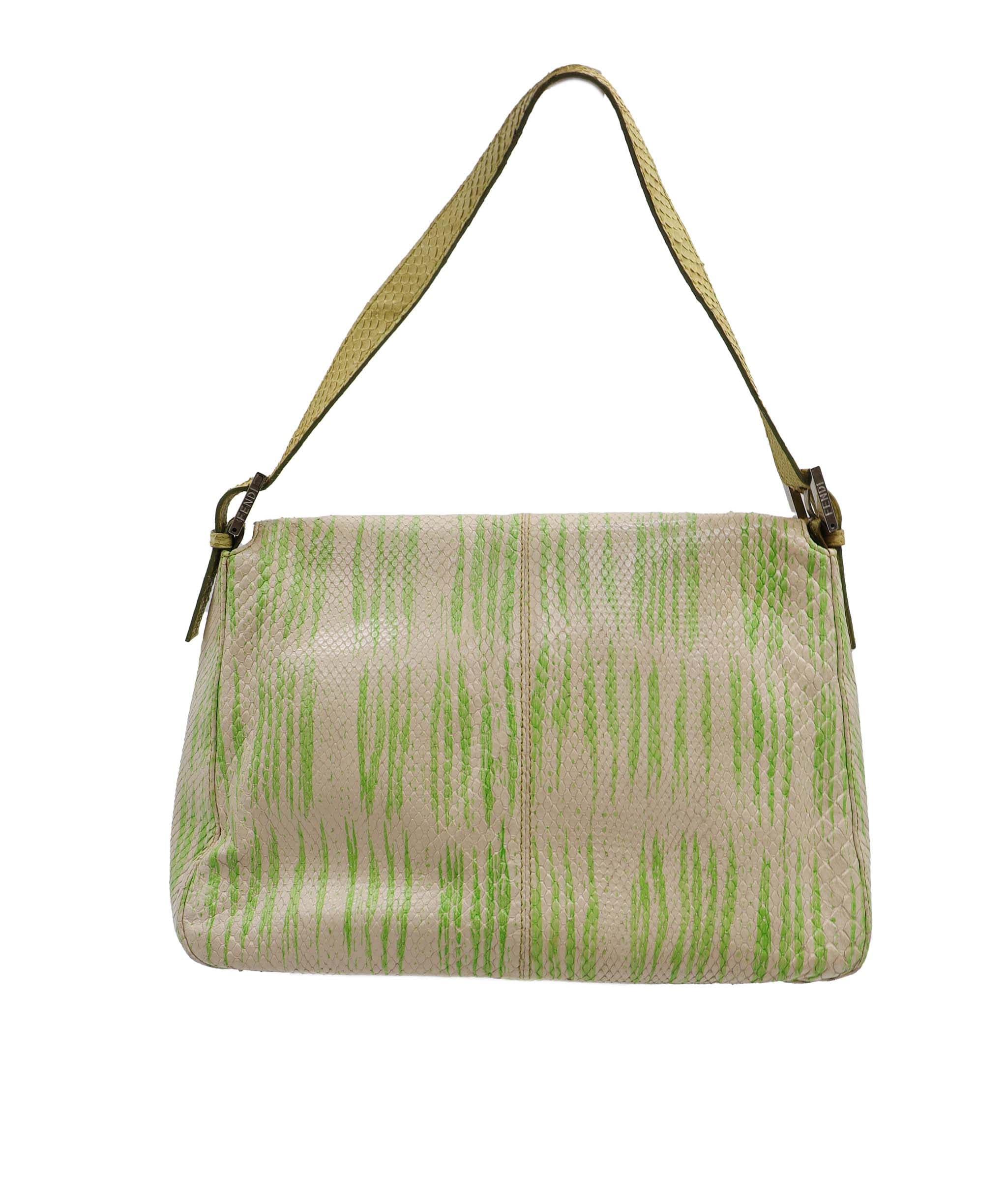 Fendi Fendi Embossed Baguette Green and Beige DXBS1819