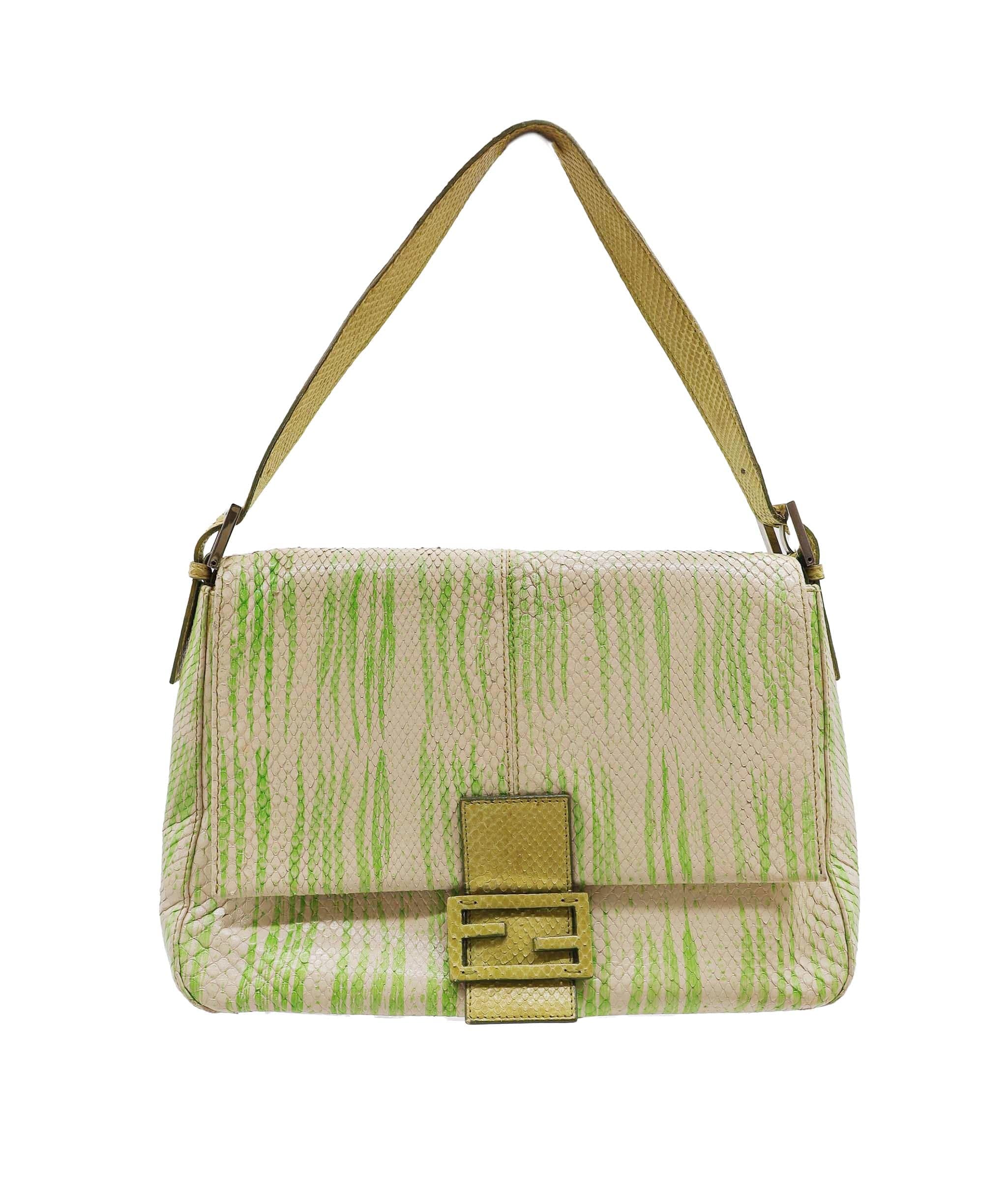 Fendi Fendi Embossed Baguette Green and Beige DXBS1819
