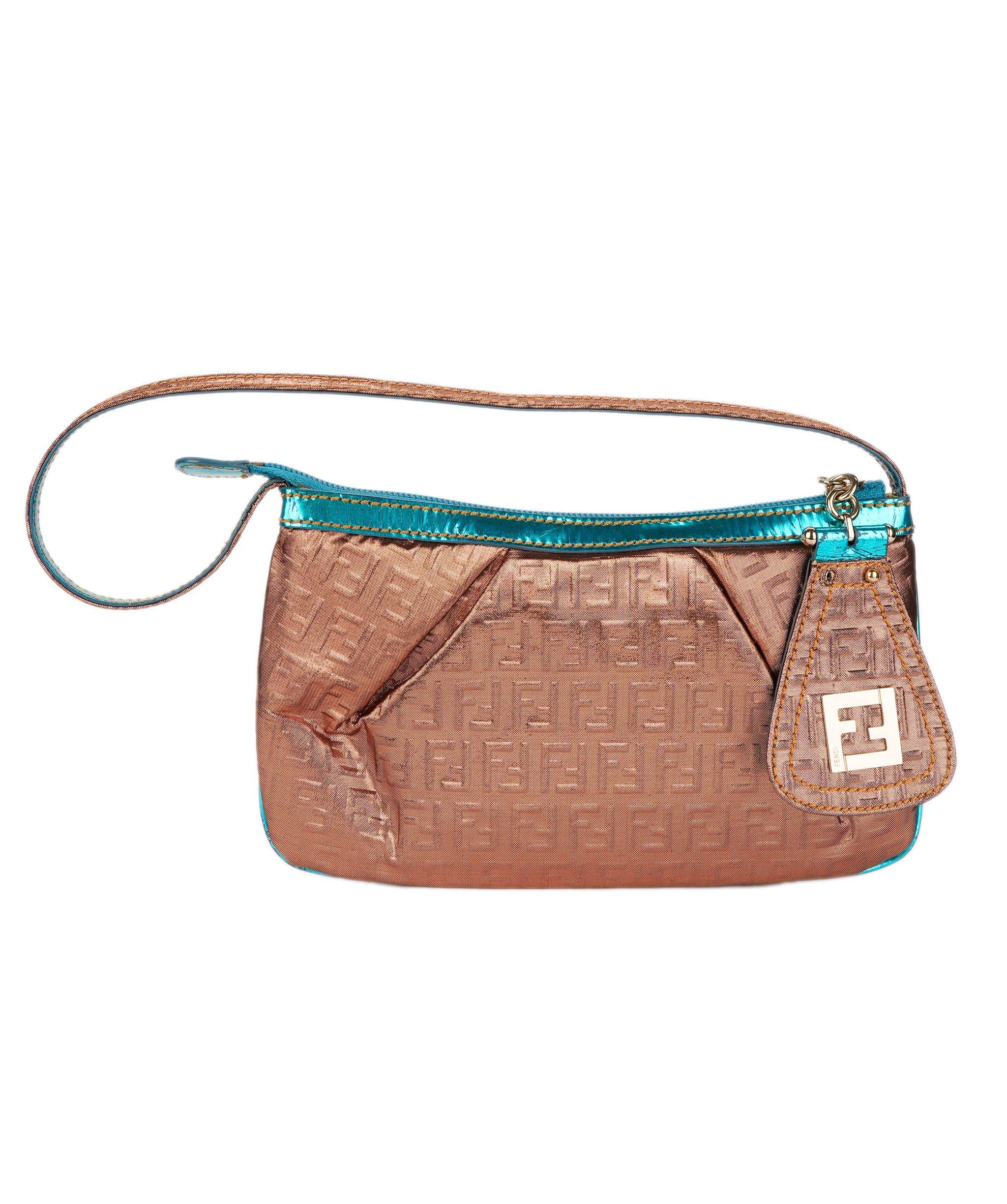 Fendi Fendi Zucchino Metallic Pochette Bronze & Blue DXBS1804