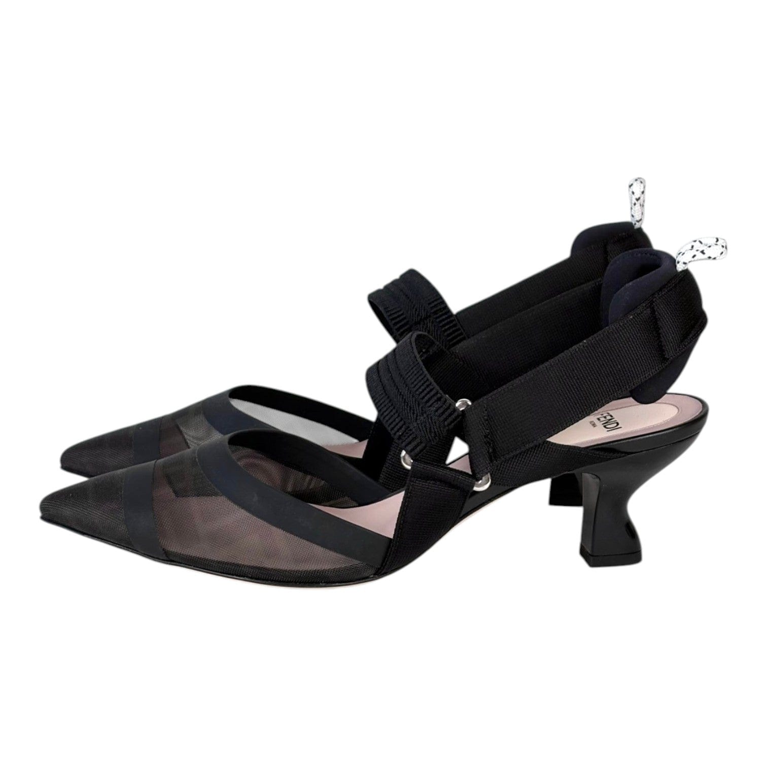 Fendi Fendi Colibri Black Leather and Mesh Slingbacks Size 39