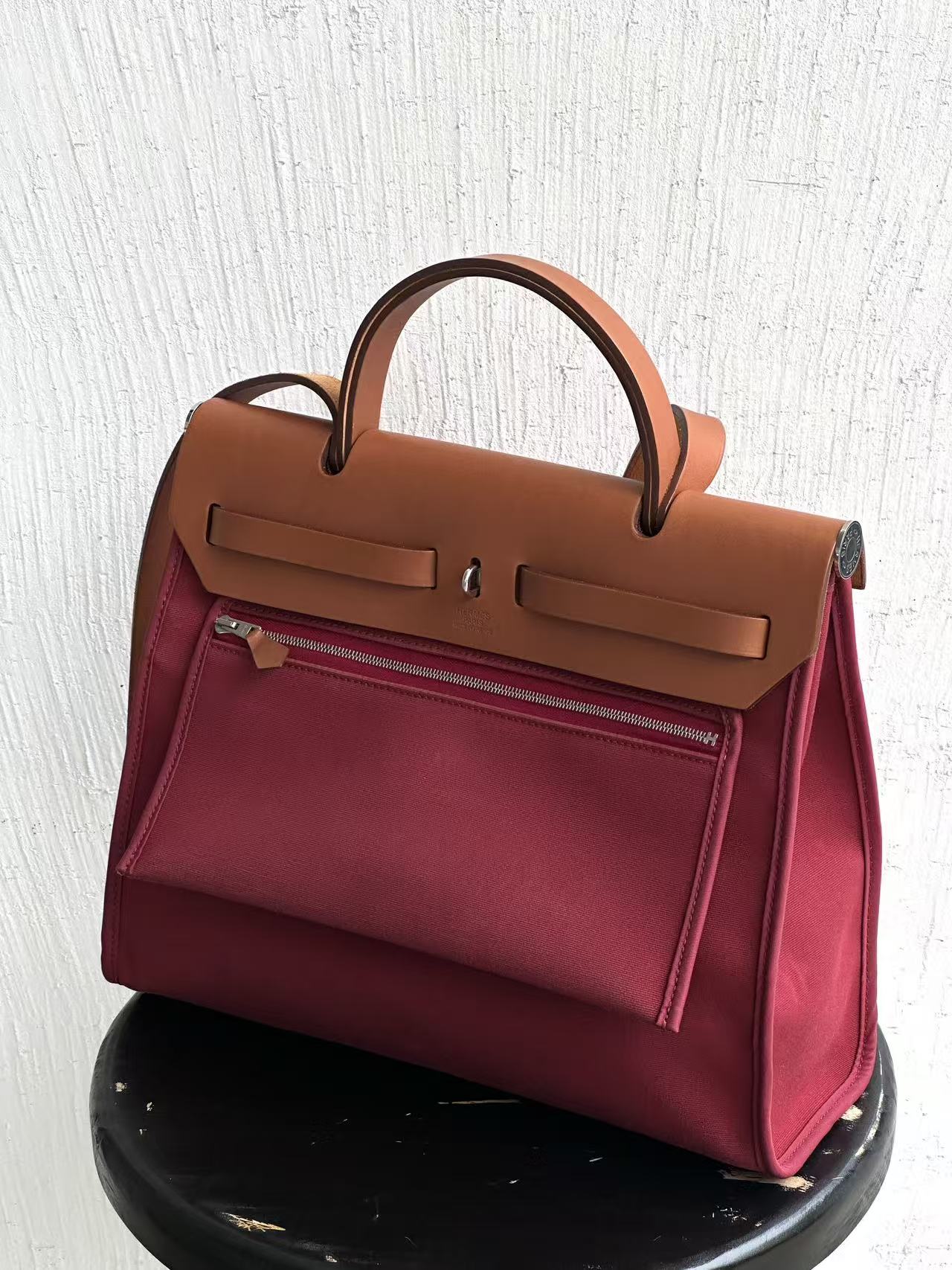 Hermès Herbag 31 Two-Tone Convertible Bag - Burgundy & Tan