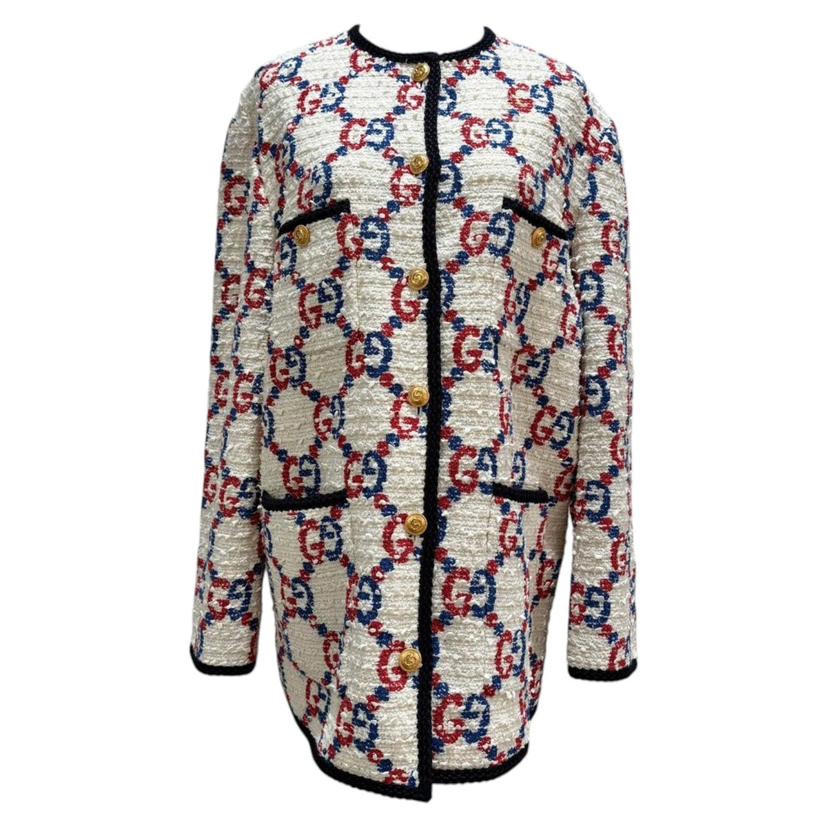 Gucci White Tweed Slyvie Bomber Jacket - Size 42
