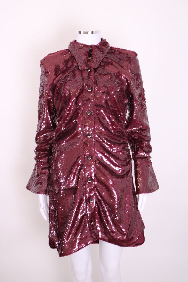 Ganni Ganni L/S Sequin Dress Burgundy 38