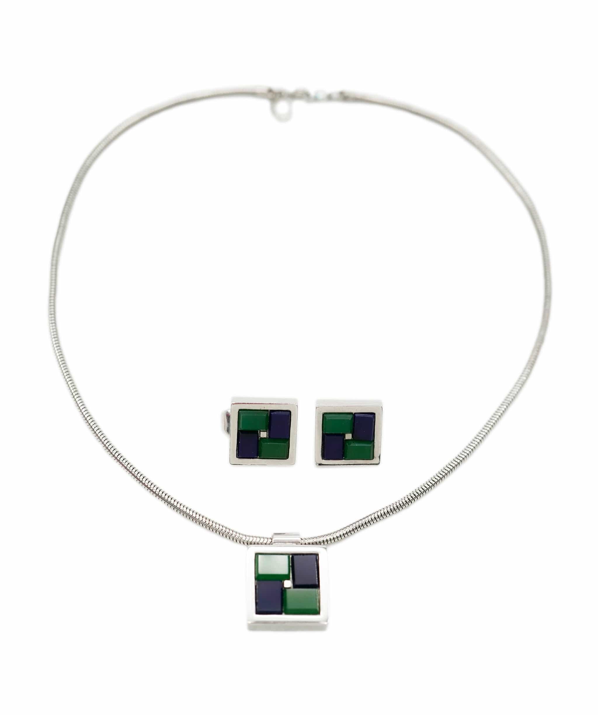Givenchy Givenchy blue & green silver earring and necklace set - AJC0832