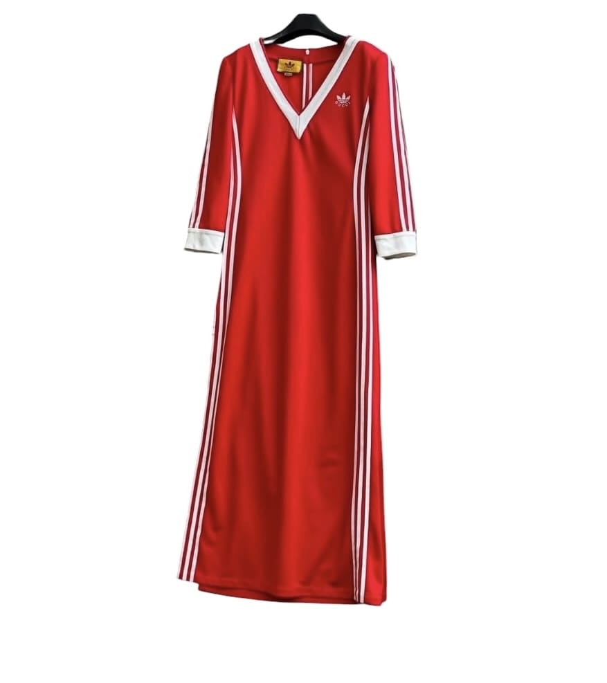 Gucci Gucci x Addida Maxi Dress Red/White Sz L SYCYA126