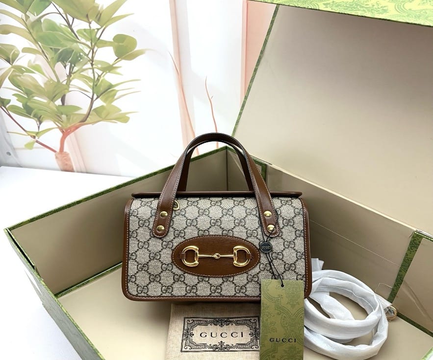 Gucci Gucci Brown GG Supreme Horsebit 1955 Top Handle Bag 20472369