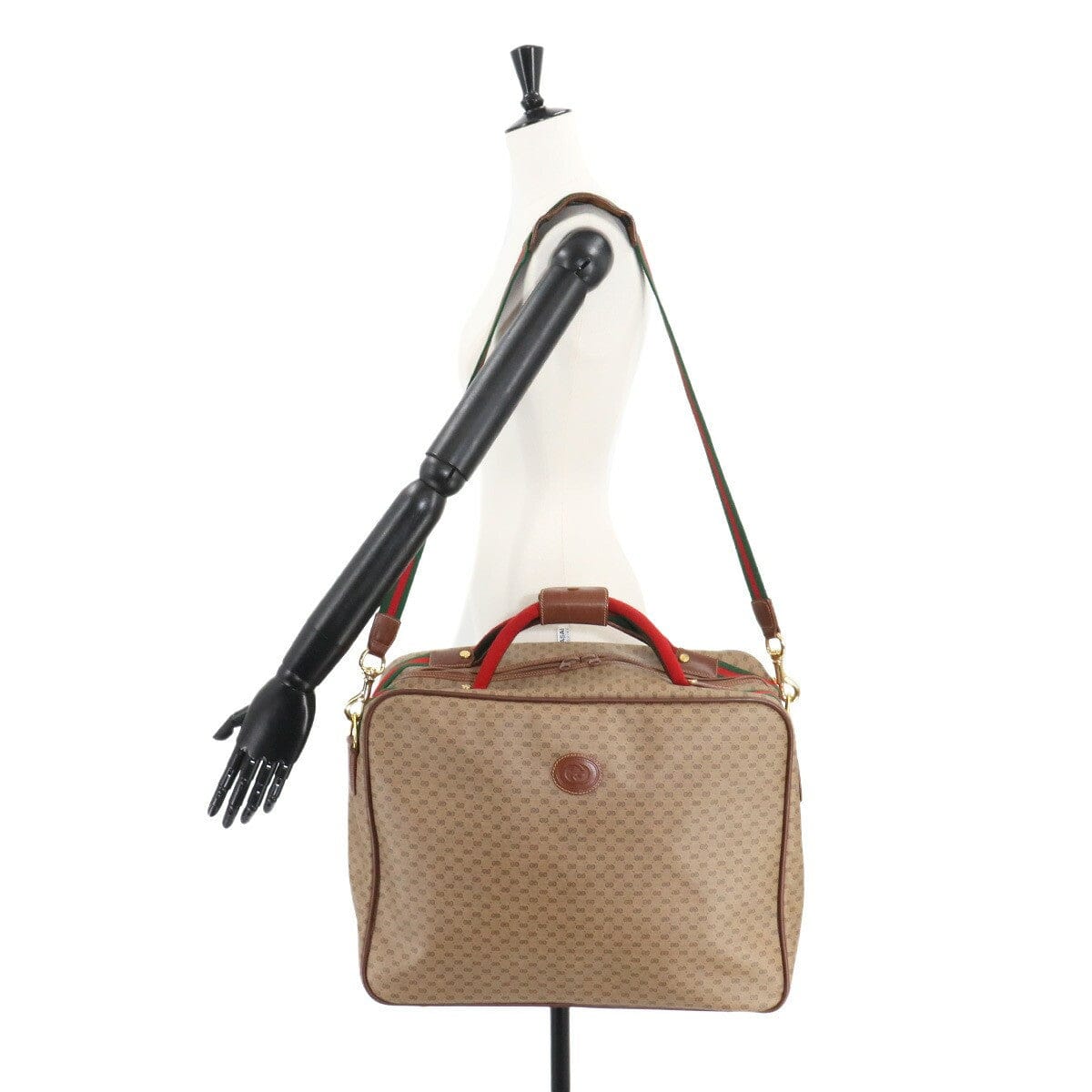 GUCCI GUCCI GG Plus Boston Shoulder Bag PVC Leather Beige Brown Sherry Line 90256266