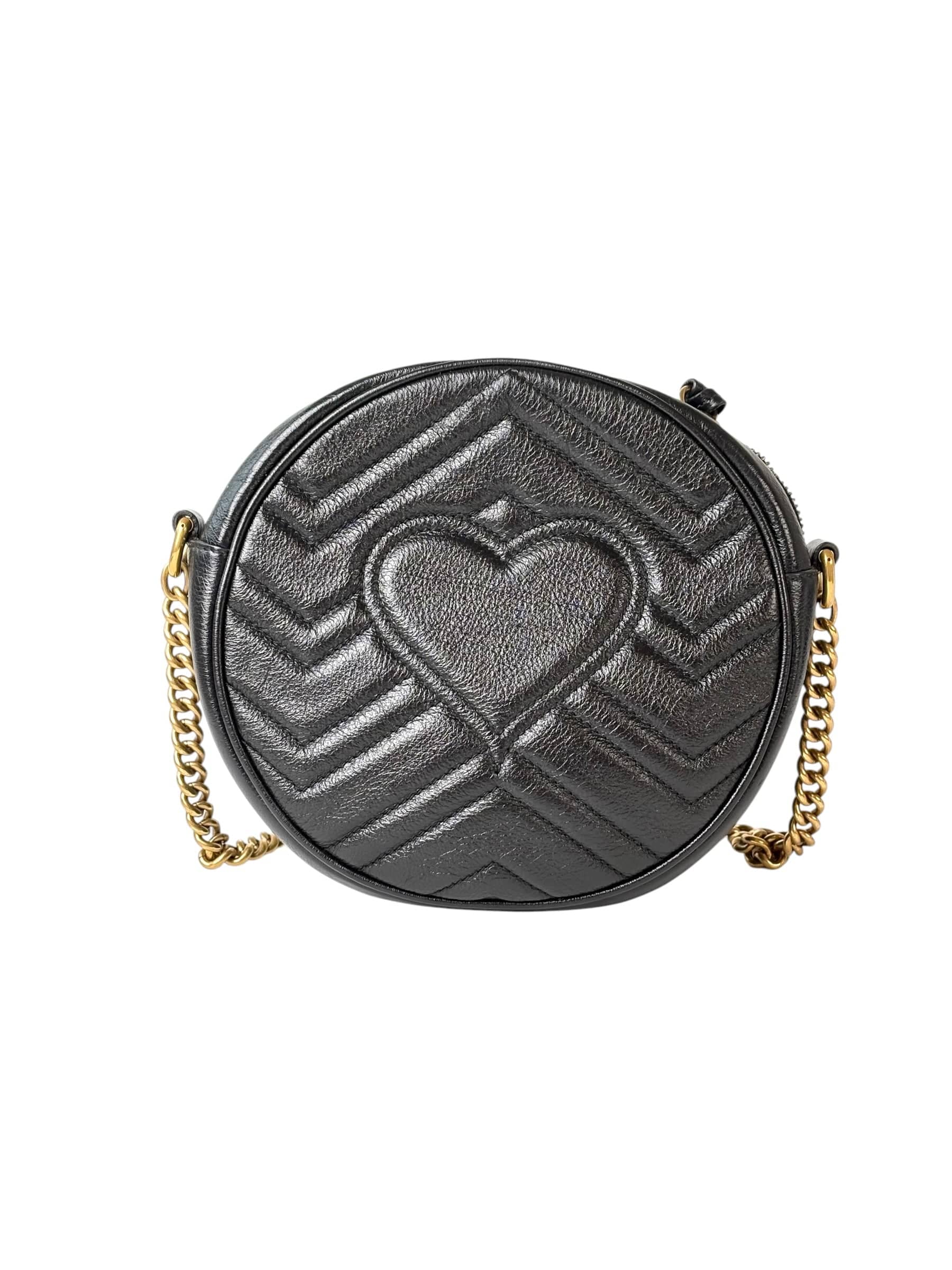Gucci Gucci Black Round Marmont Bag with Chain strap