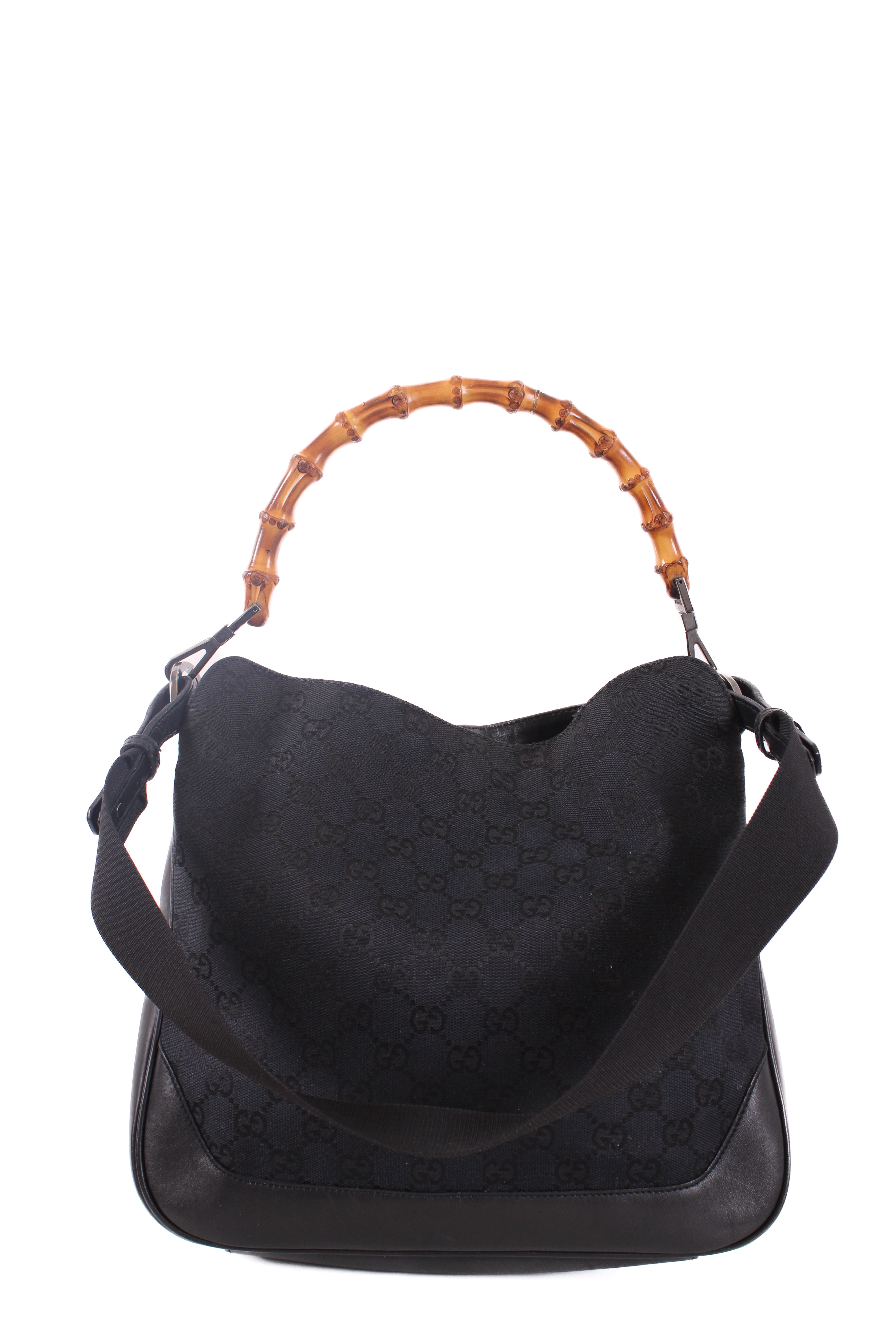 Gucci Gucci Canvas Bamboo Handbag Black