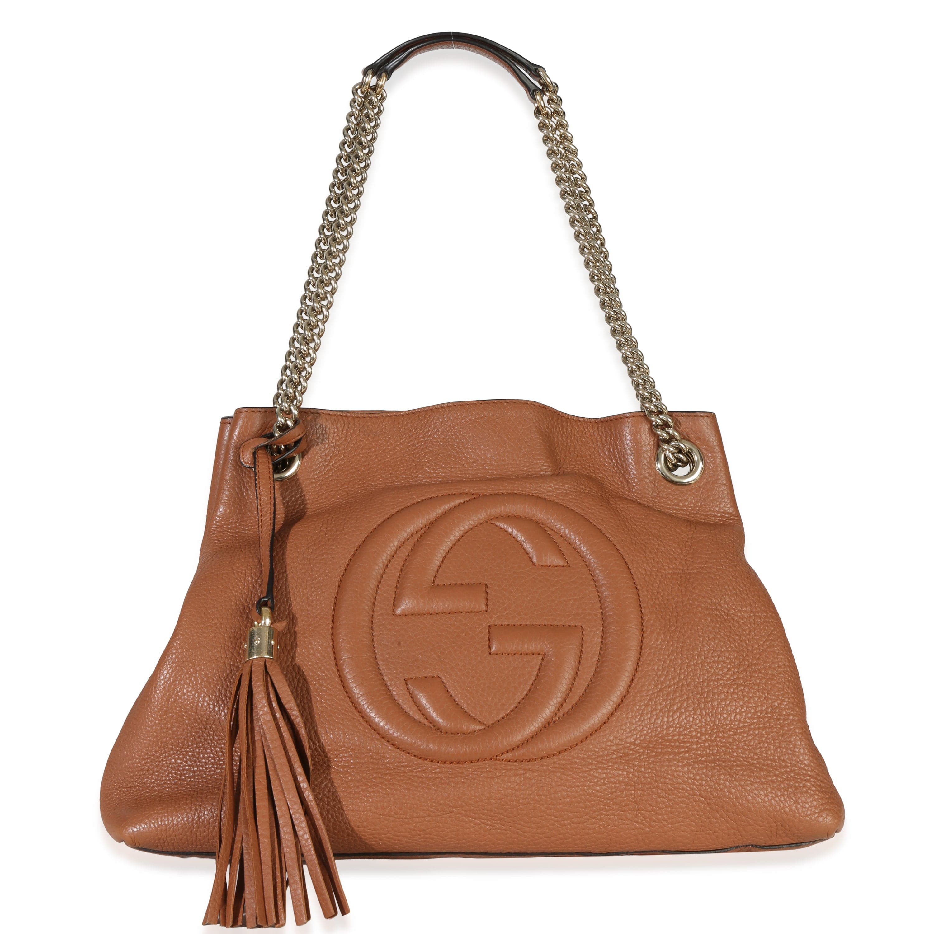 Gucci Brown Pebbled Calfskin Medium Soho Chain Tote