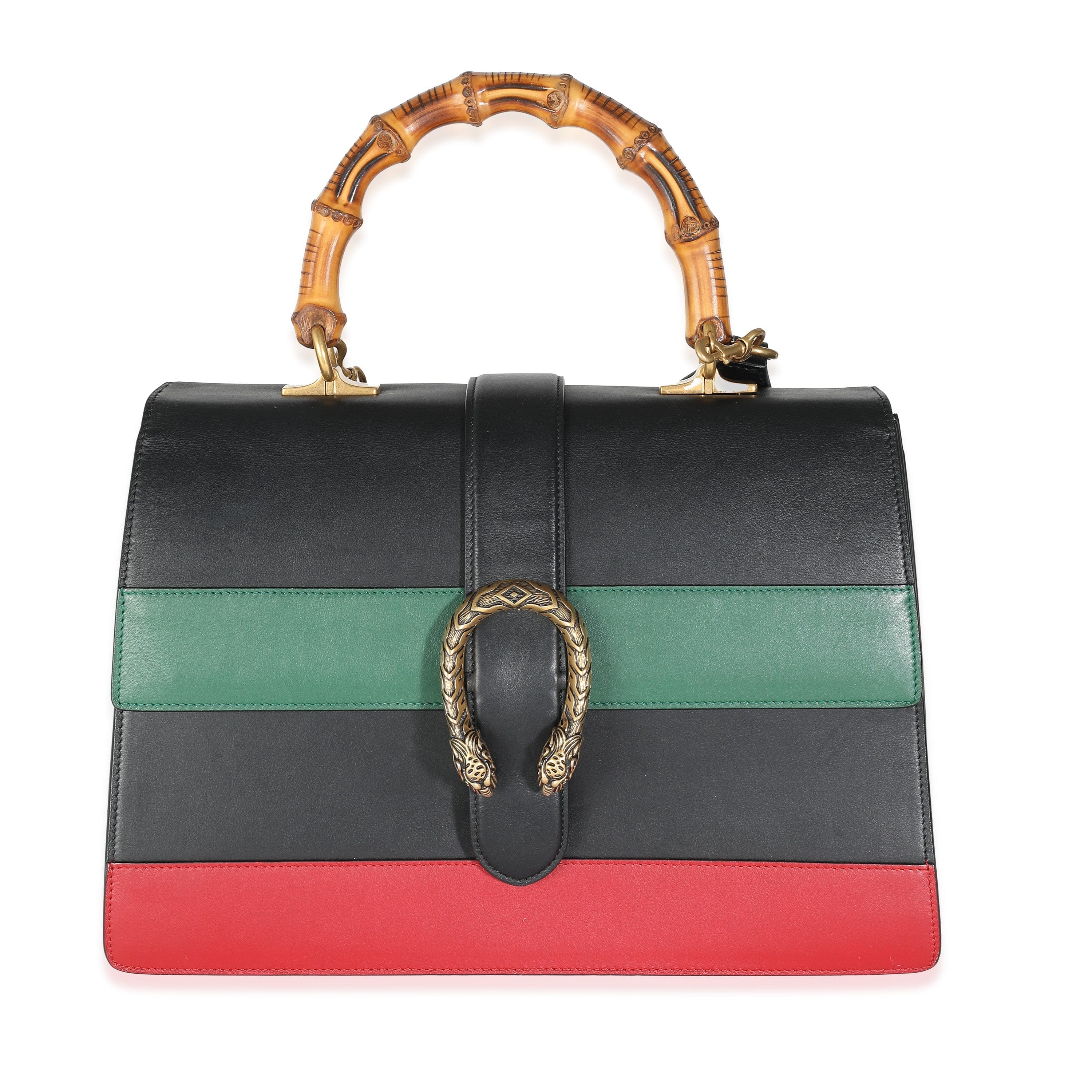 Gucci Gucci Black Green Red Calfskin Large Bamboo Dionysus Top Handle