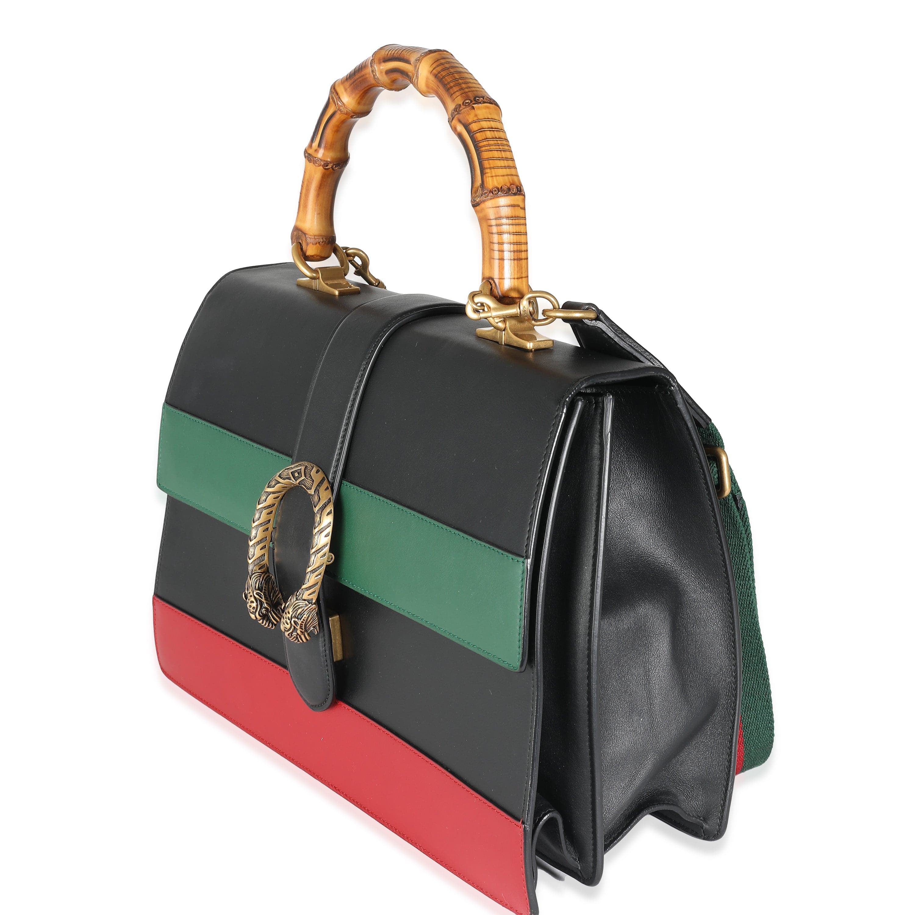 Gucci Gucci Black Green Red Calfskin Large Bamboo Dionysus Top Handle