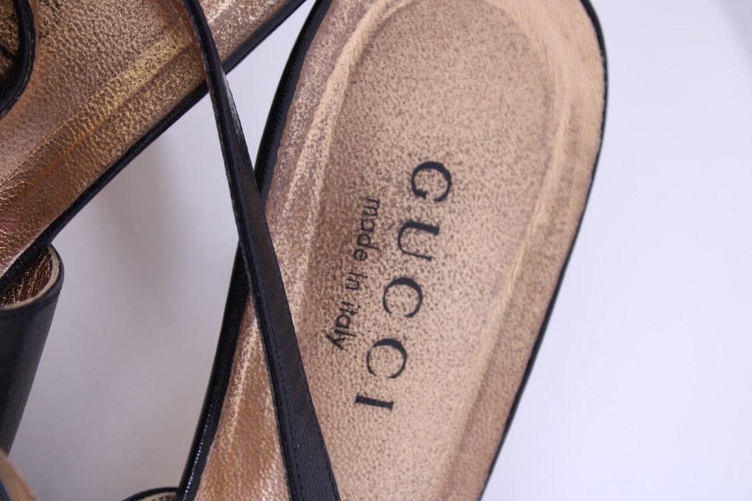 Gucci Gucci Dragon Accent Slingback Heels Black/ Gold 40.5