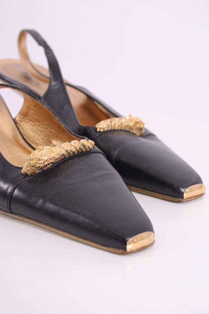 Gucci Gucci Dragon Accent Slingback Heels Black/ Gold 40.5