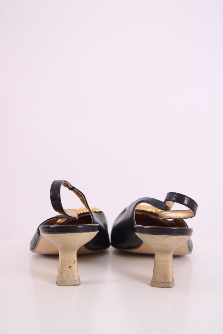 Gucci Gucci Dragon Accent Slingback Heels Black/ Gold 40.5
