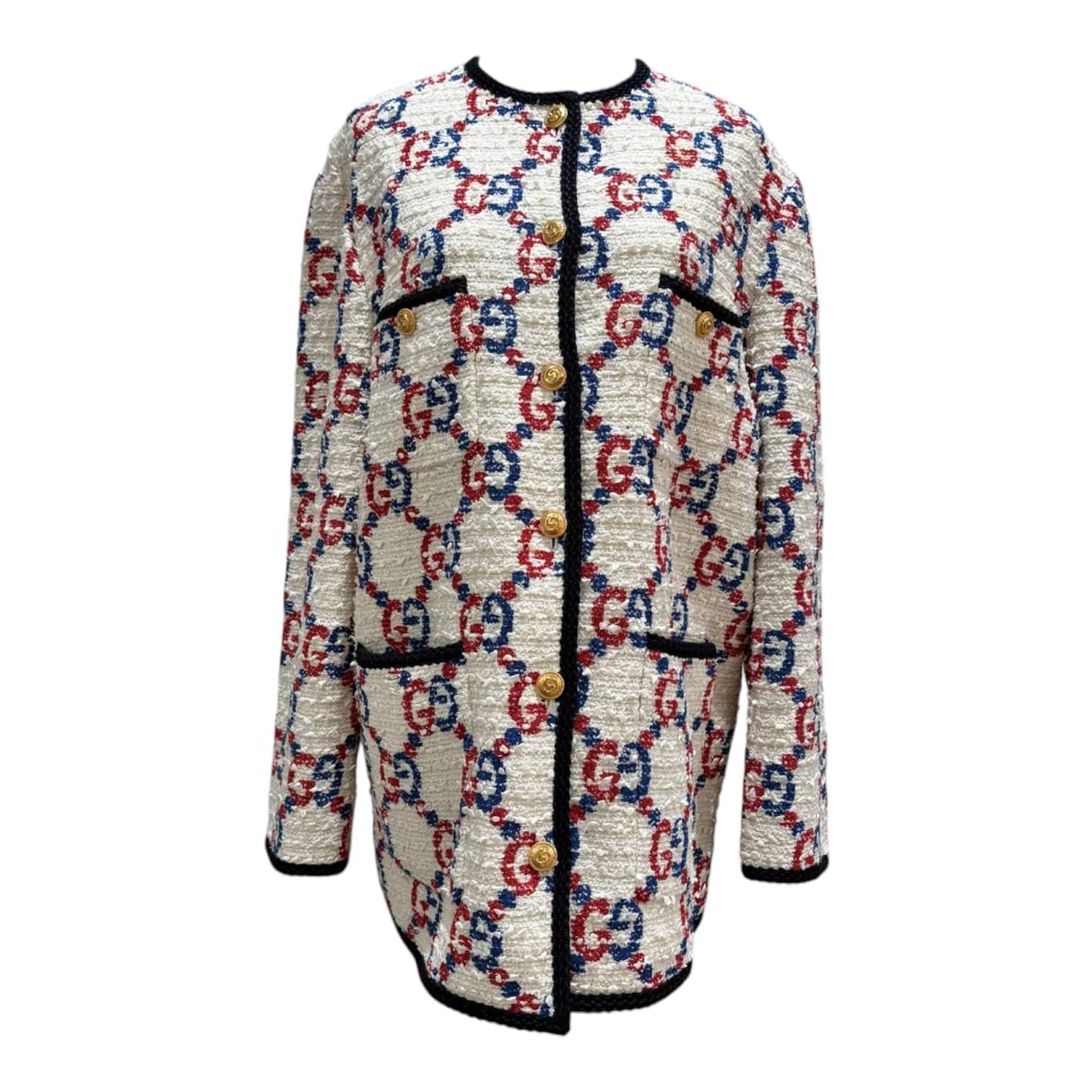 Gucci Gucci White Tweed Slyvie Long Jacket - Size 42