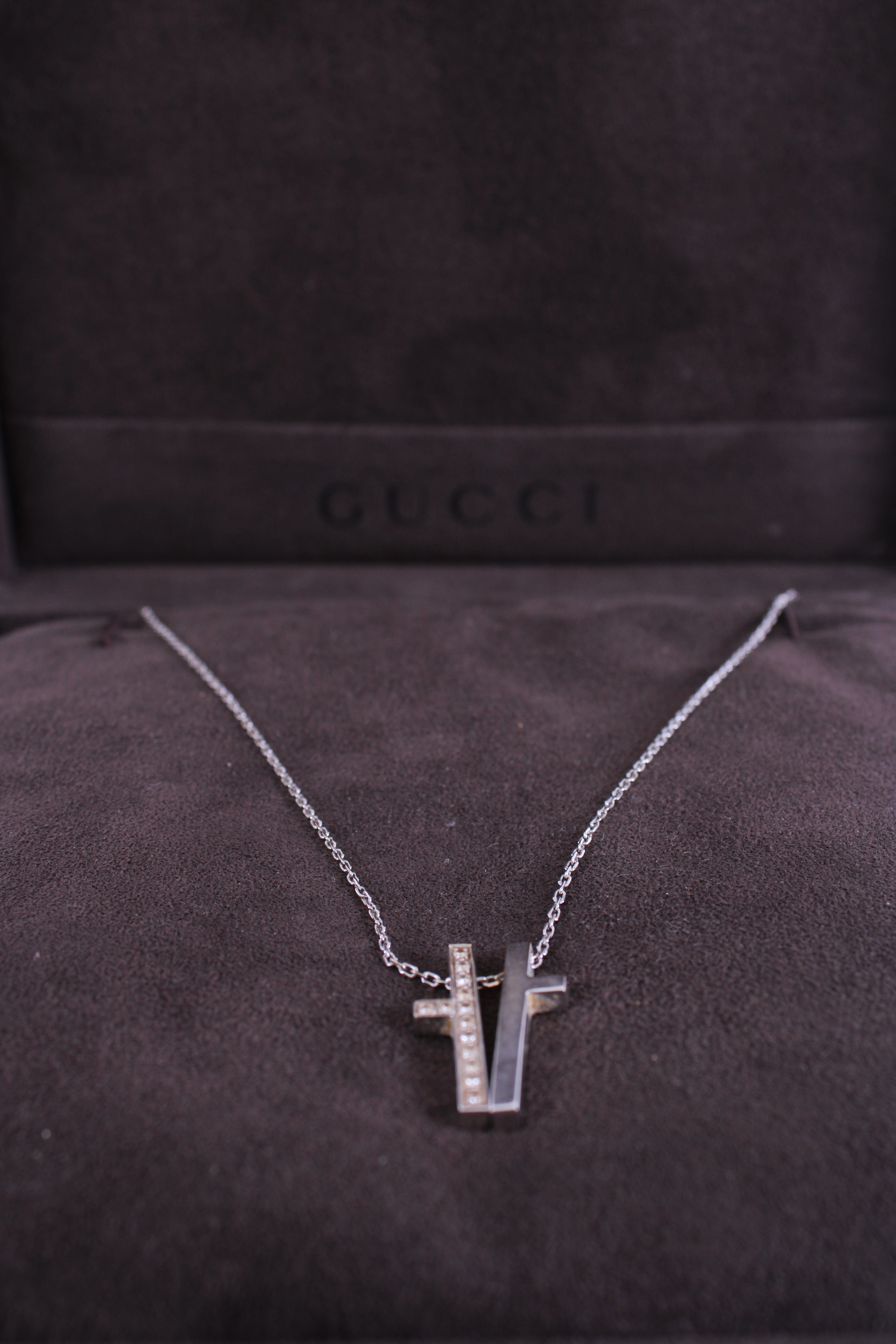 Gucci Gucci Diamond Split Cross Necklace 18ct White Gold
