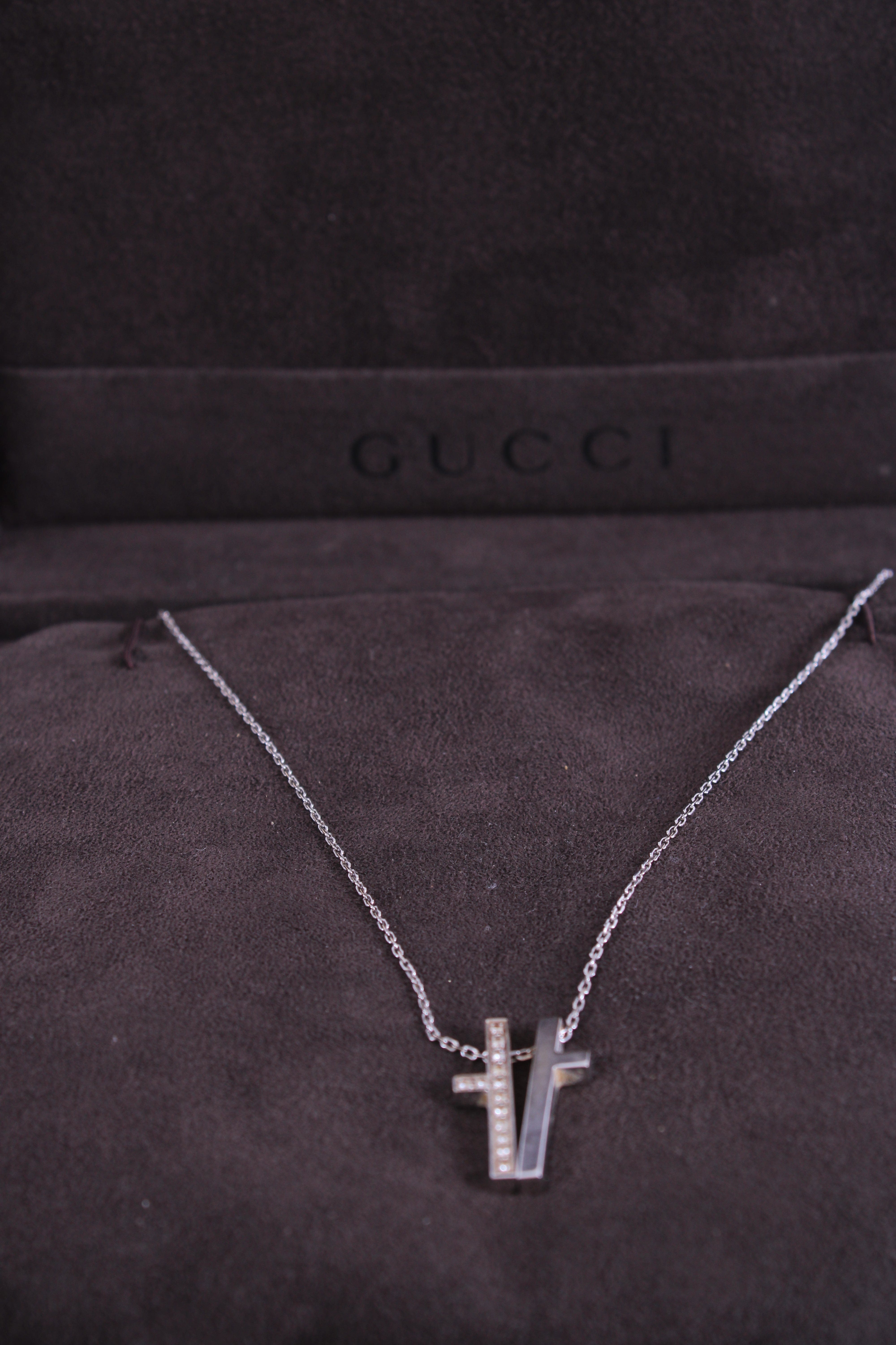 Gucci Gucci Diamond Split Cross Necklace 18ct White Gold