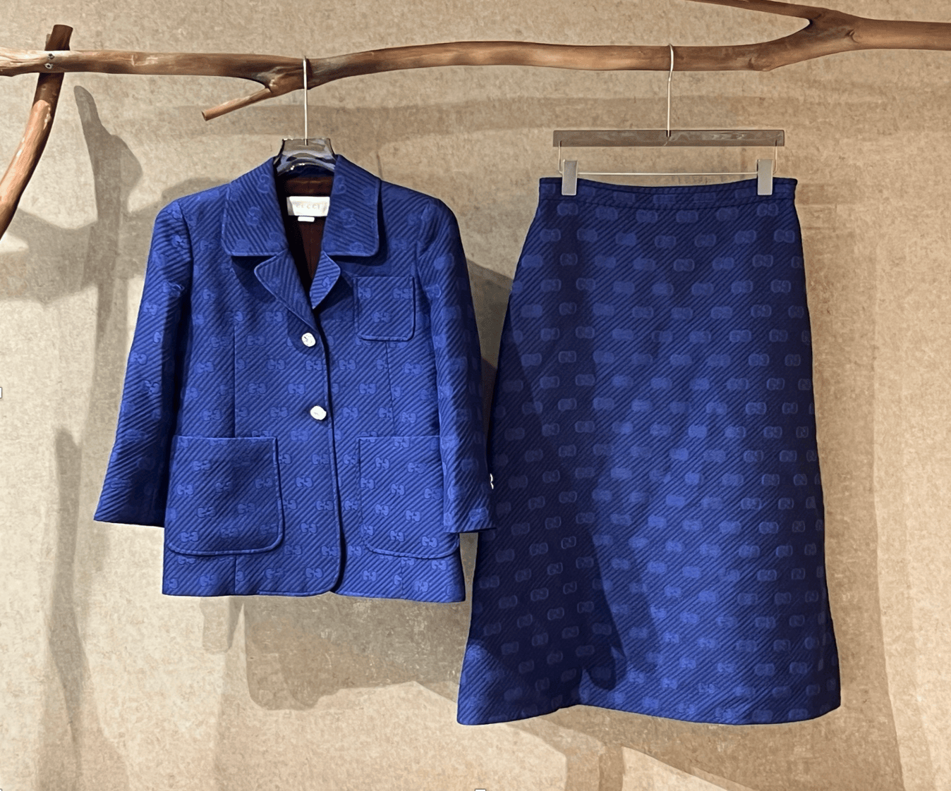 Gucci Gucci Blue Double G Monogram All-over Print Jacket and Skirt Set / Size 40.42 / 99% New / 42797 SGC42797