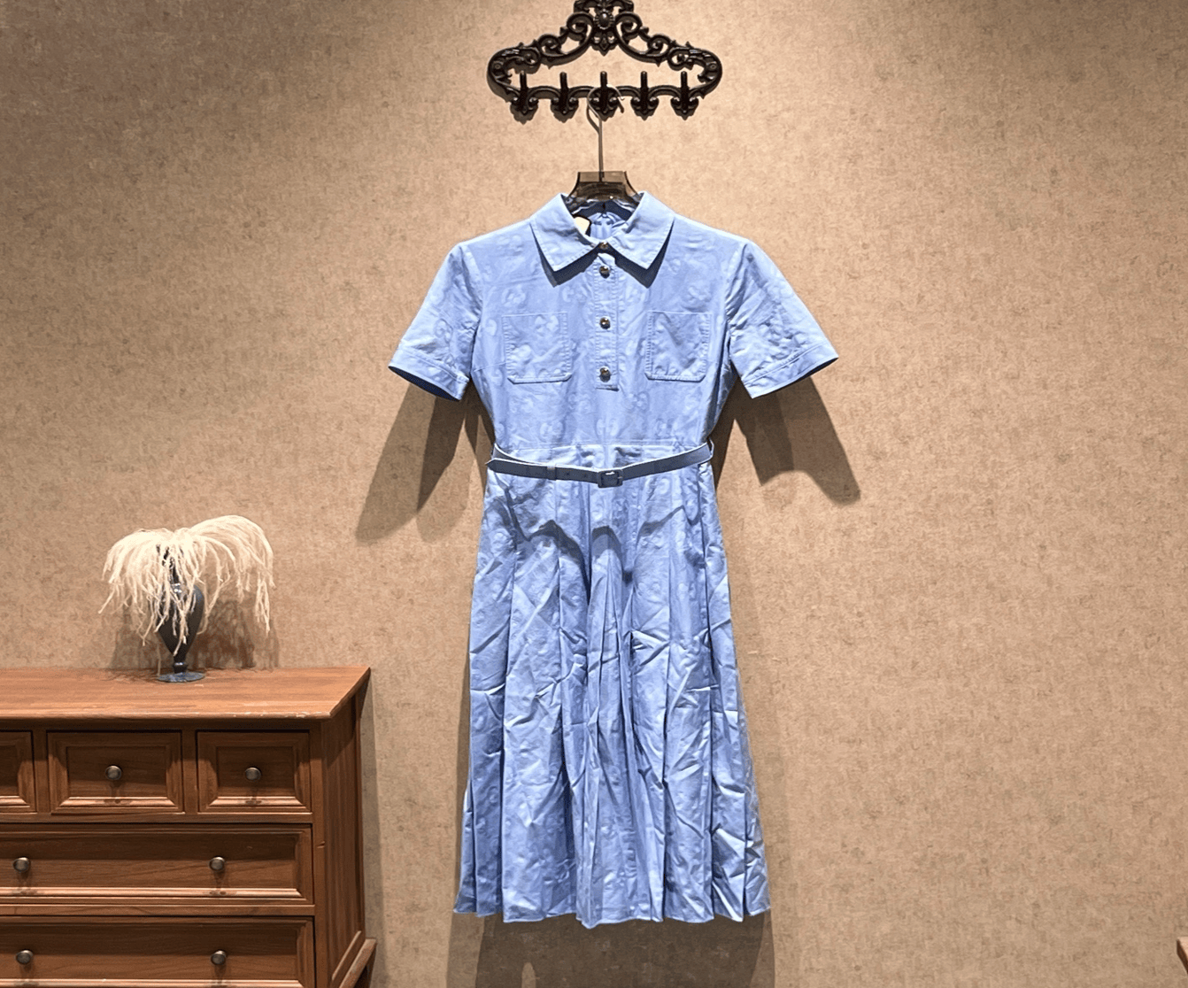 Gucci Gucci dusty blue monogram all-over print dress / Size 42 / 99% new / 42685 SGC42685