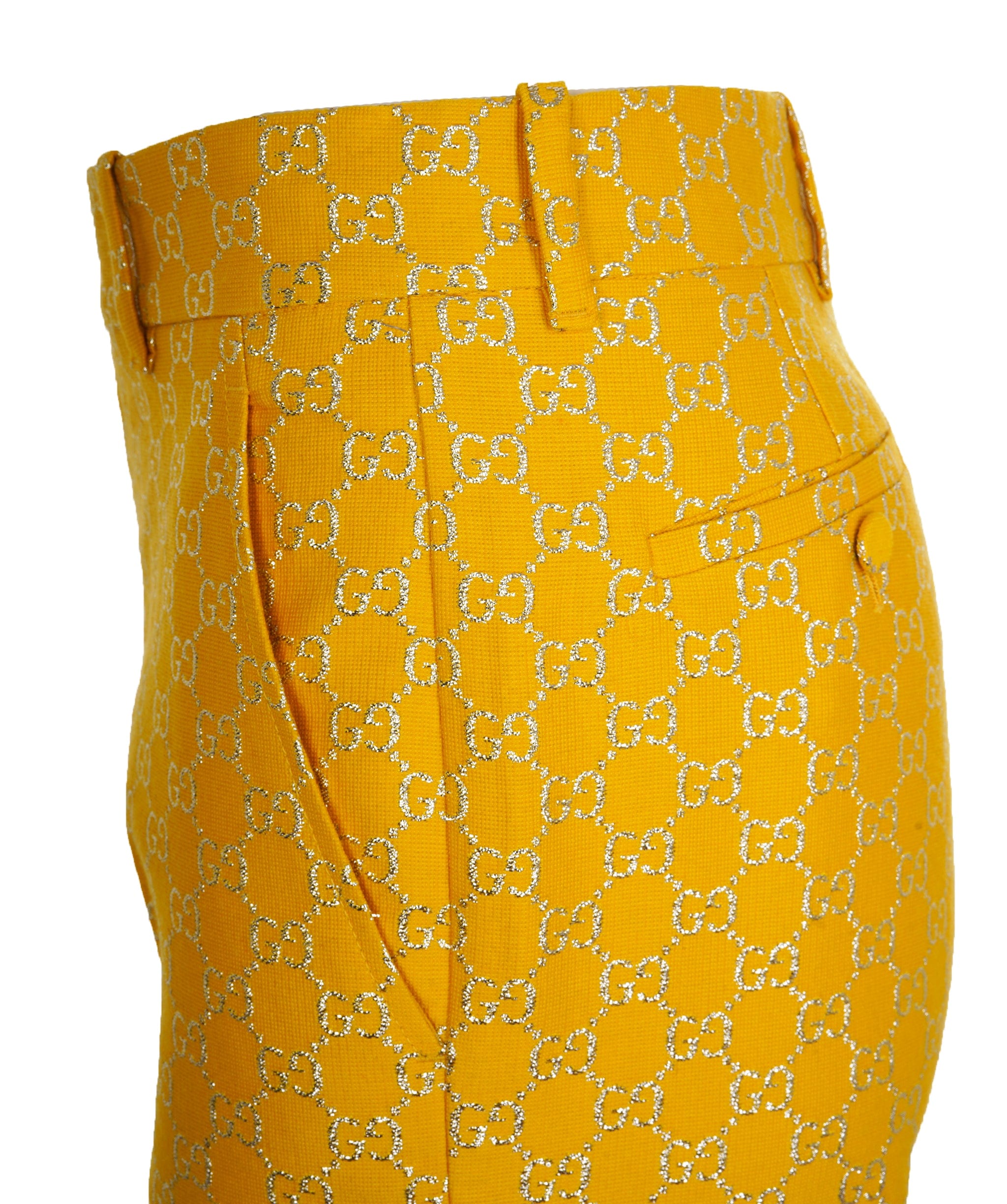 Gucci Gucci Yellow Metallic GG Monogram Wool & Silk Trousers Size 38 AGC2209