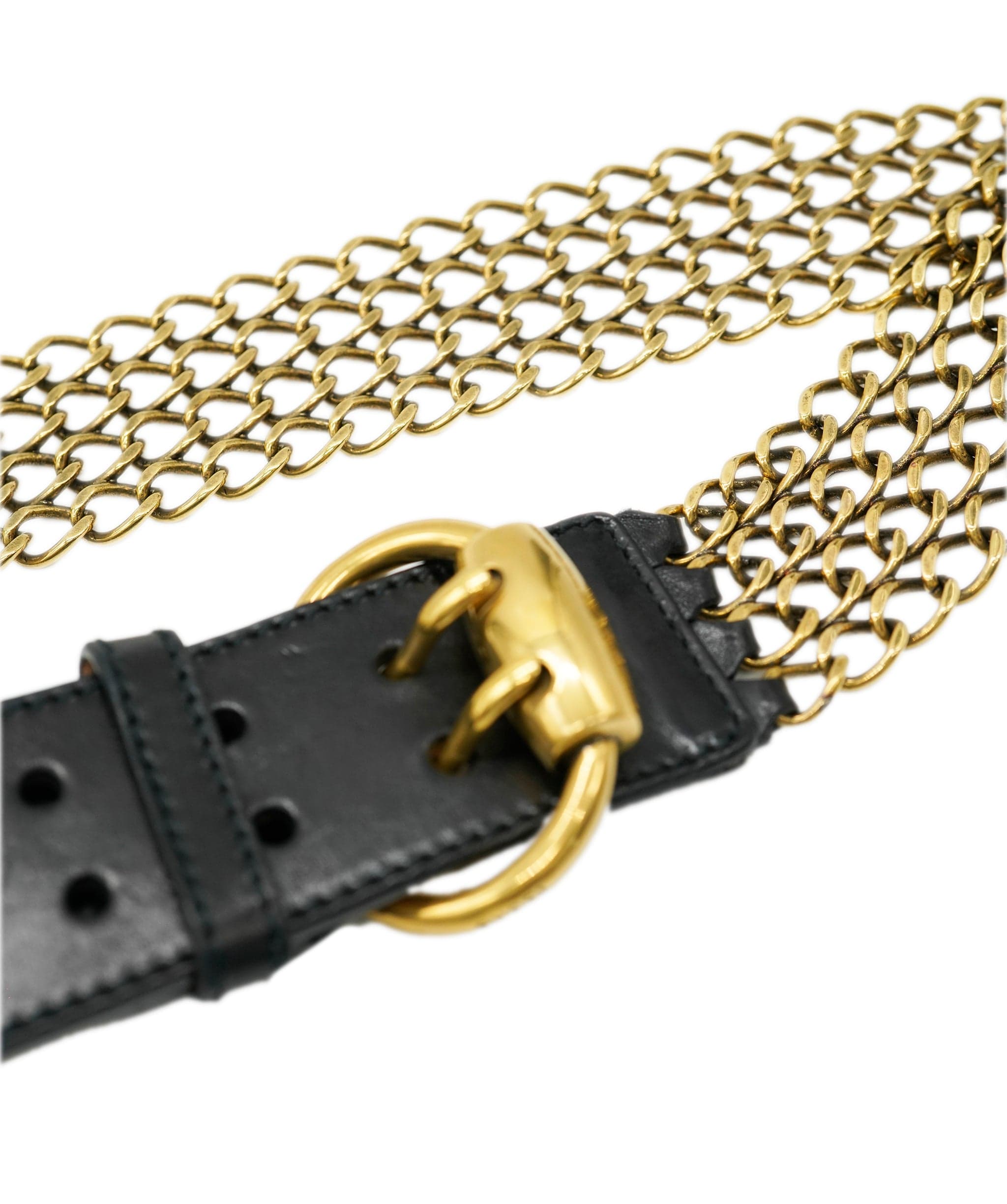 Gucci Vintage Gucci Gold Mesh and Leather Chain Detail Belt ALC2021