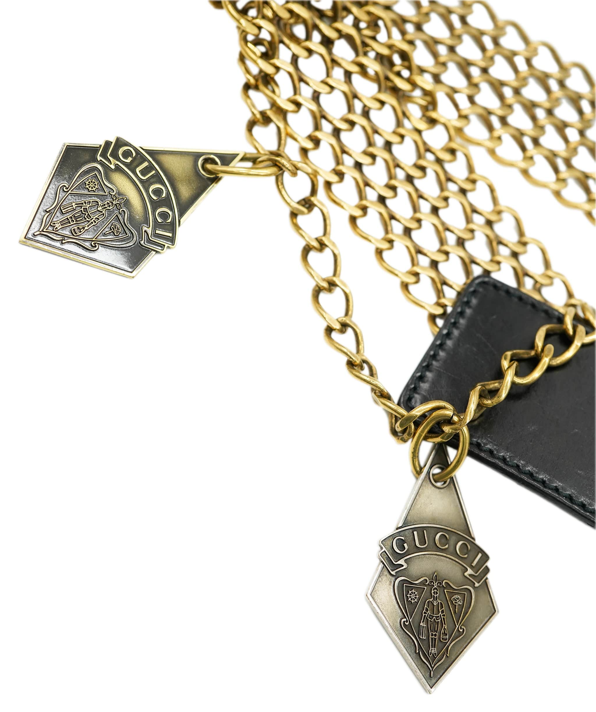 Gucci Vintage Gucci Gold Mesh and Leather Chain Detail Belt ALC2021