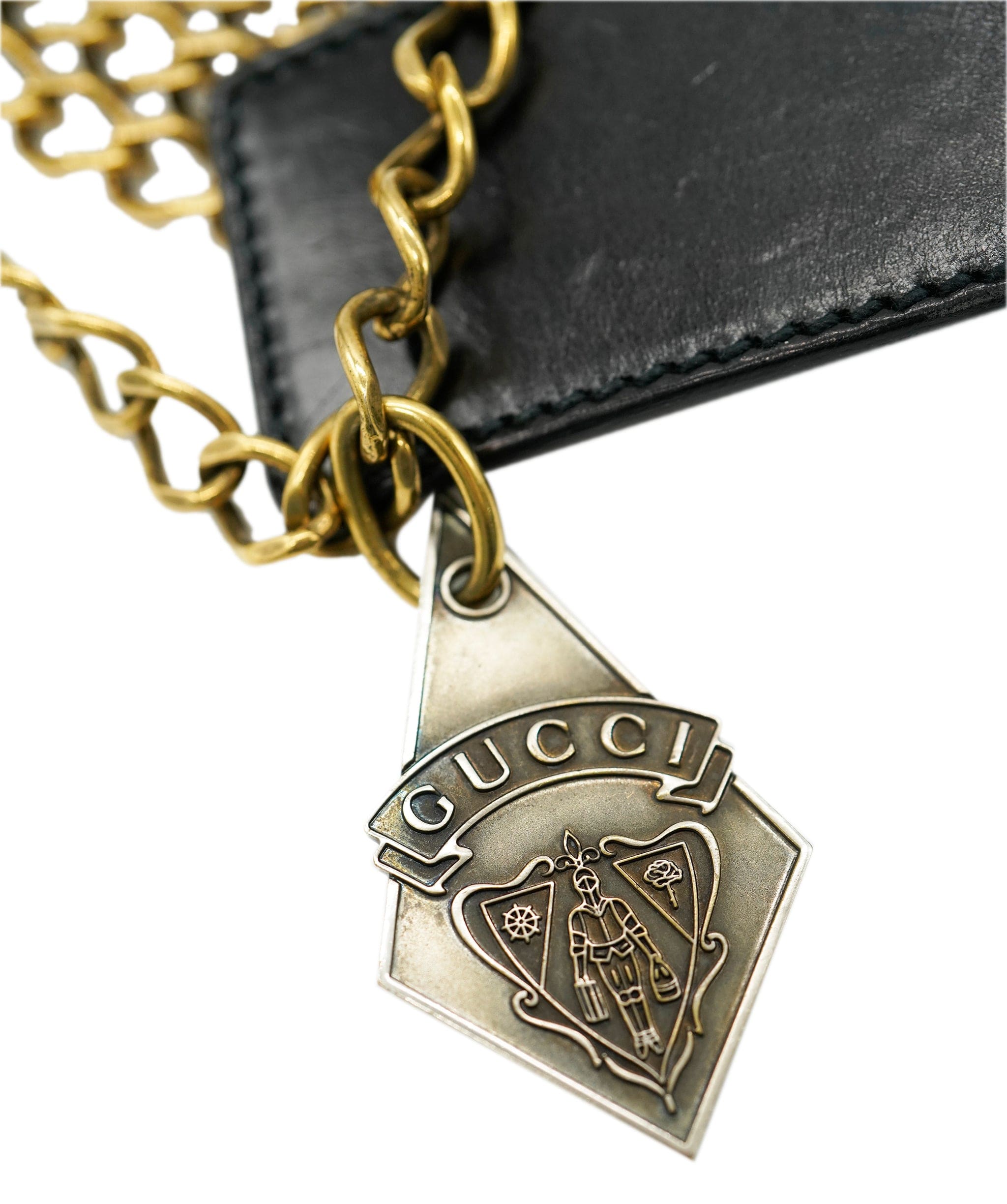 Gucci Vintage Gucci Gold Mesh and Leather Chain Detail Belt ALC2021