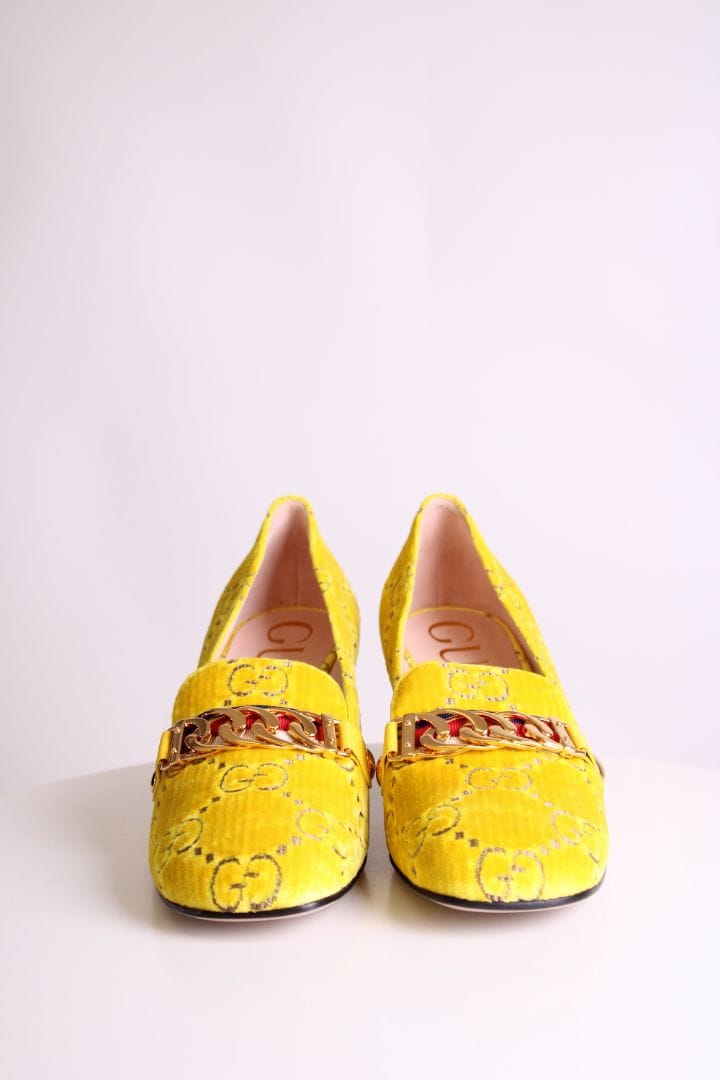Gucci Gucci Sylvie GG Velvet Loafer Yellow 37
