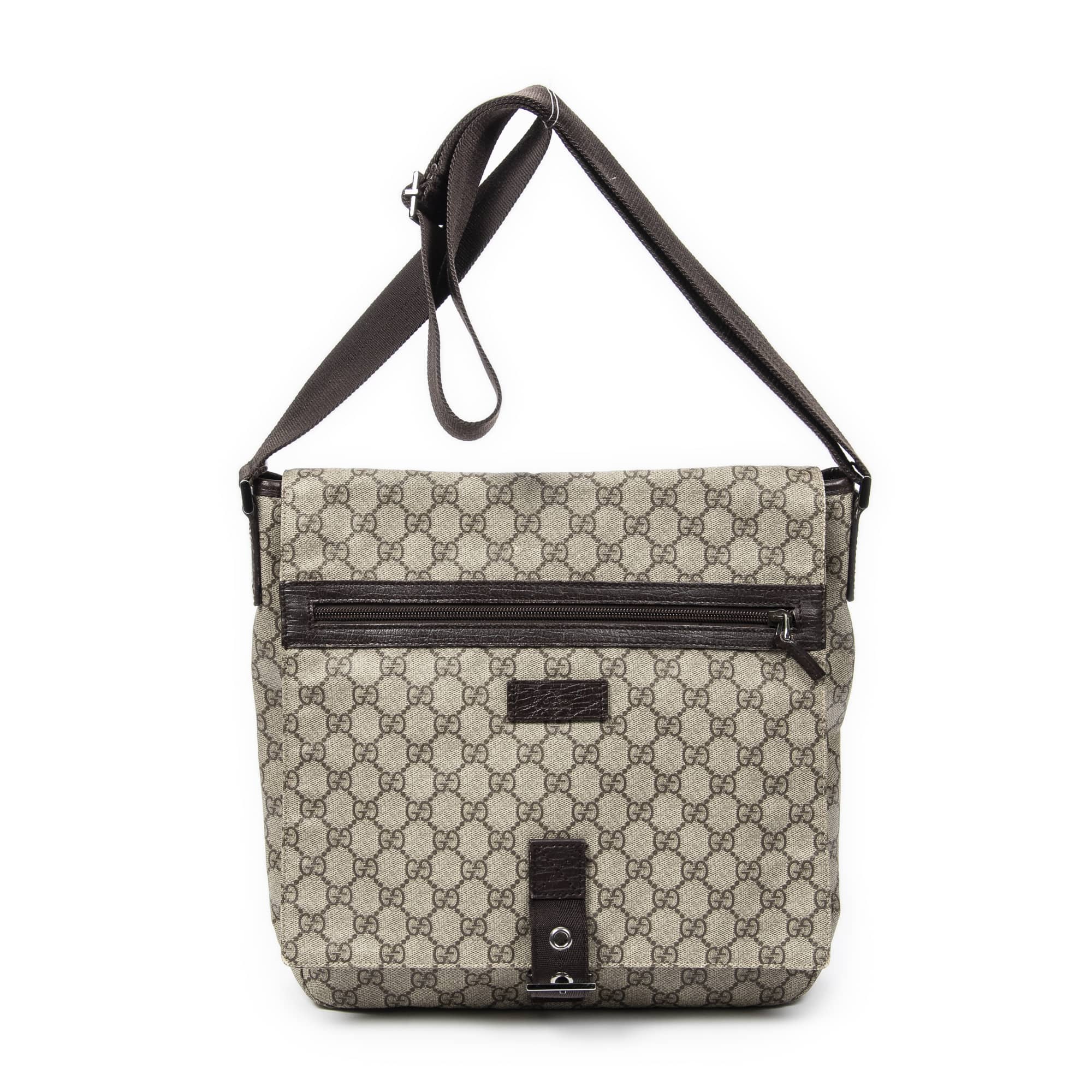Gucci Gucci Brown/Beige Coated Canvas Buckle Flap Messenger ABB9956