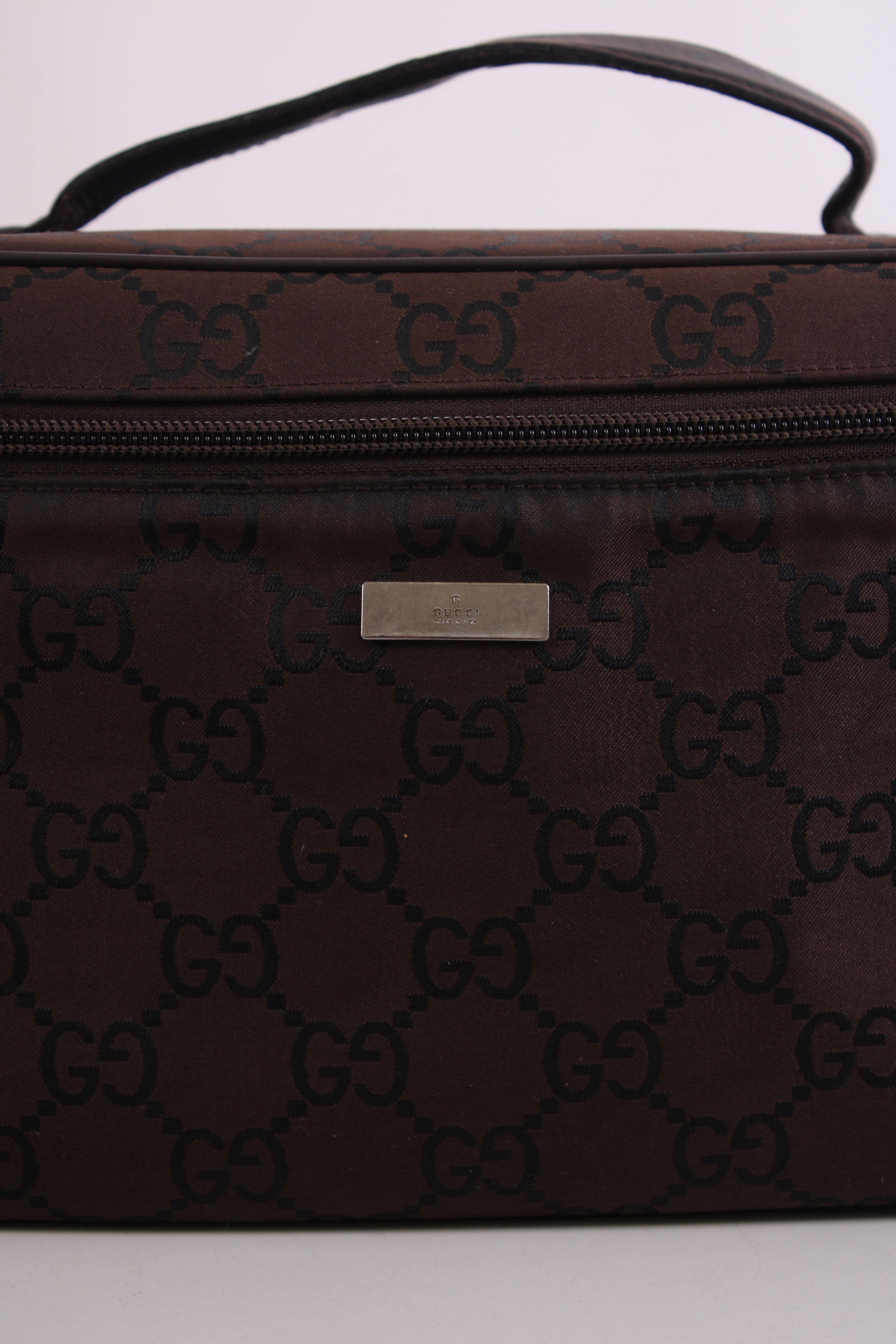 Gucci Gucci Monogram Nylon Toiletries Bag Brown