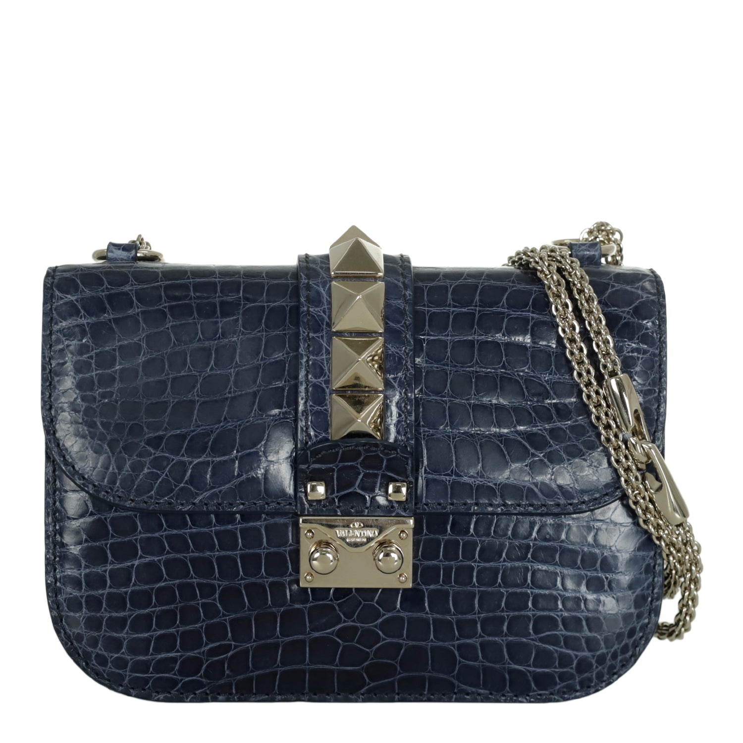 Valentino Crocodile Glam Lock Shoulder Bag VAL01945B