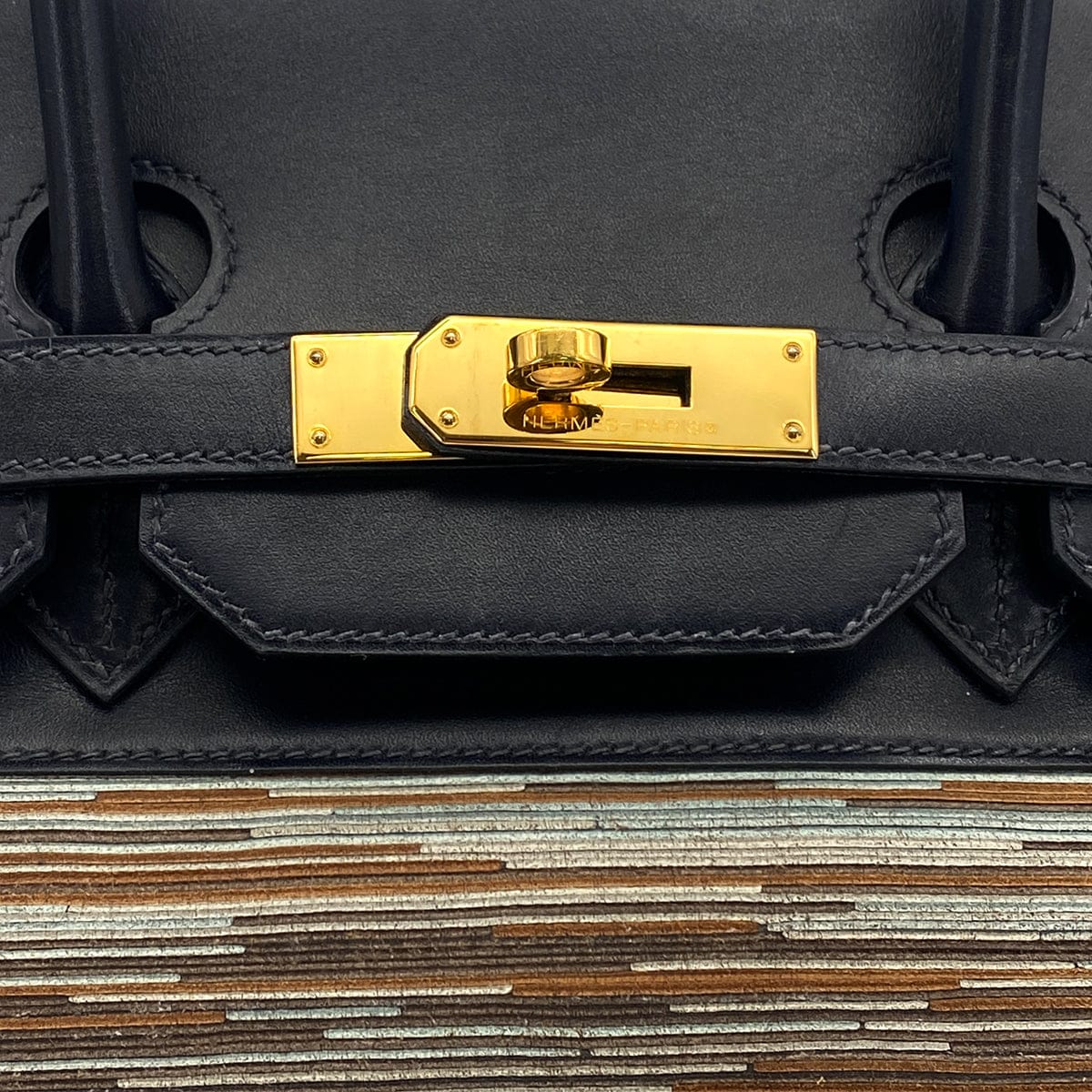 Hemrès HERMES BIRKIN 35 BLUE INDIGO MULTICOLOR BOX CALF VIBRATO HAND BAG 2005 SQUARE I GOLD HARDWARE 90325604
