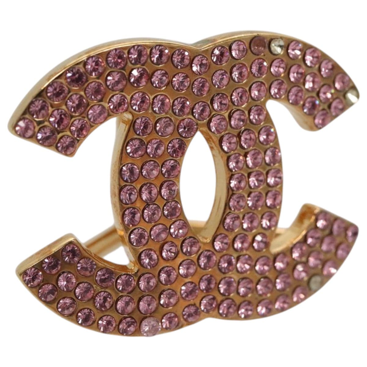 Hermès CHANEL Scarf ring metal Gold Tone Pink CC Auth 101356