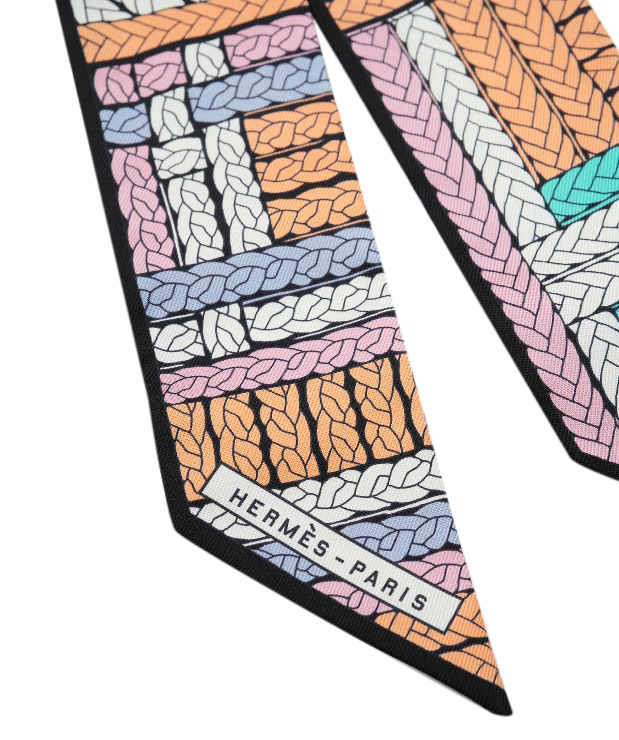 Hermès Hermes Black Pink Woven Print Twilly ALC2600