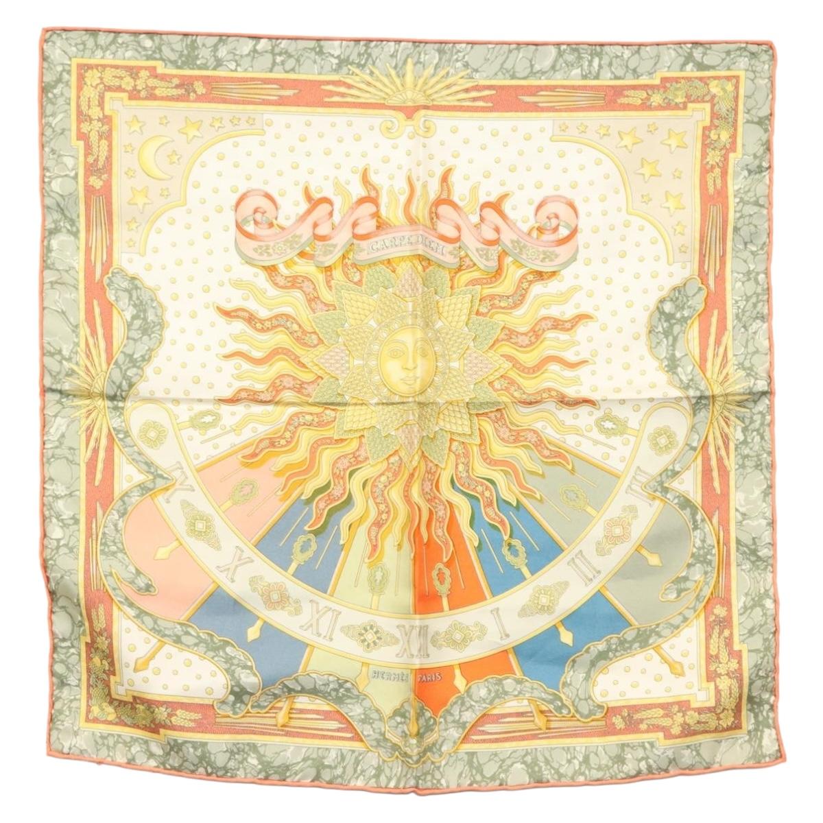 HERMES HERMES Carre 40 Scarf ""CARPE DIEM"" Silk Orange Auth 133639