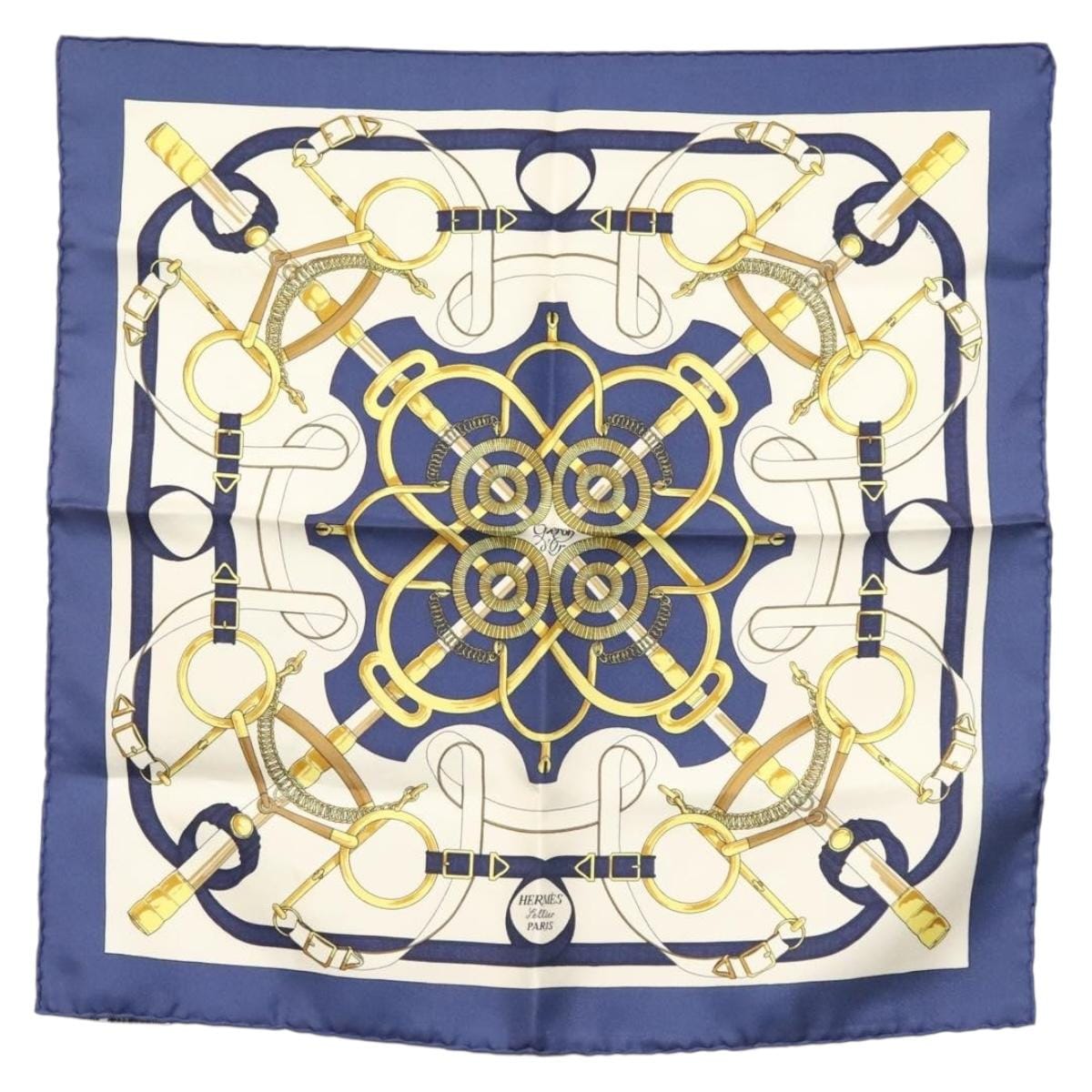 HERMES HERMES Carre 40 Scarf ""Eperon d’or"" Silk Blue Auth am8969