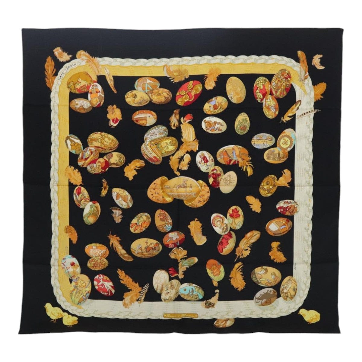 Hermès HERMES Carre 90 Scarf ""COUVEE D’ HERMES"" Silk Black Auth am7023