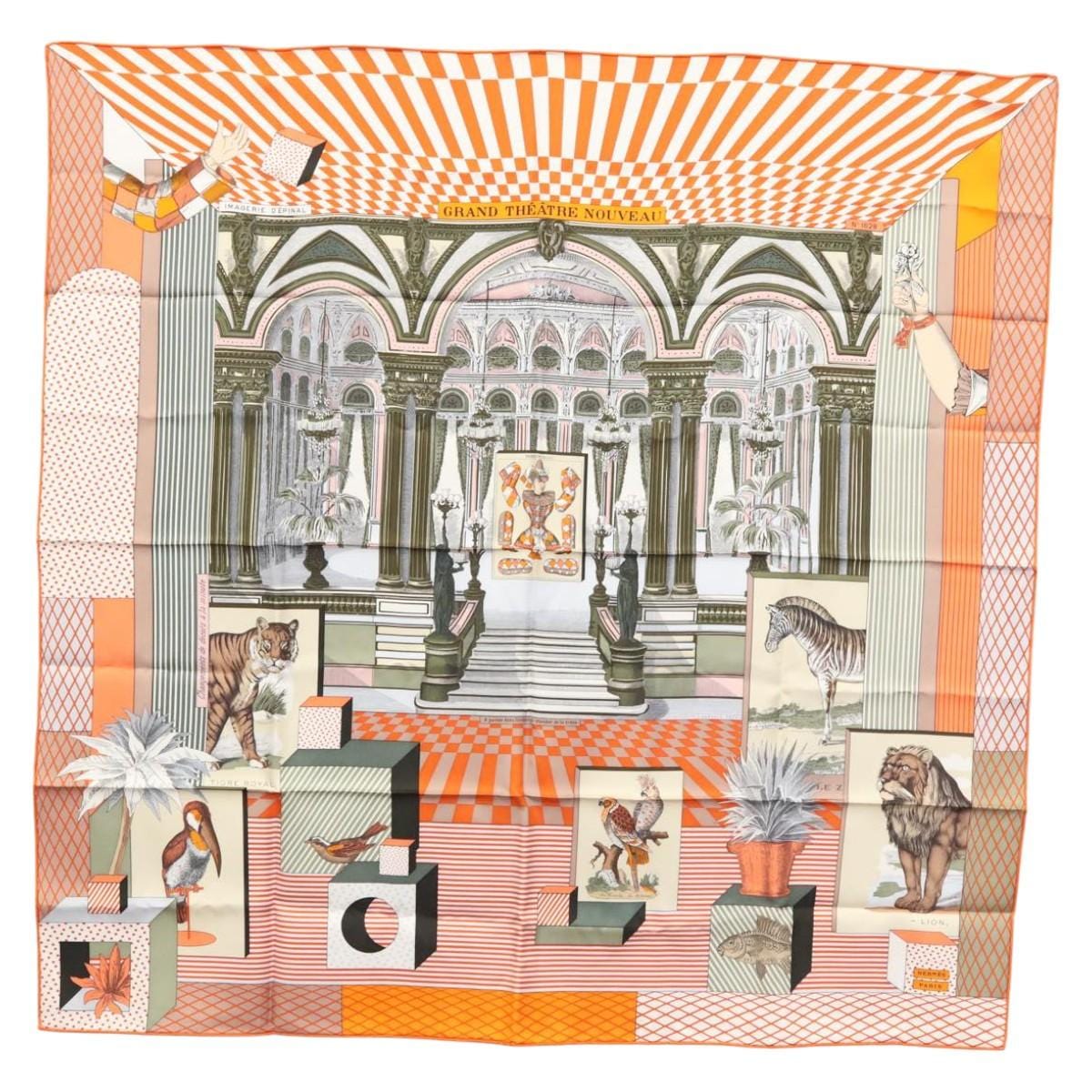 Hermès HERMES Carre 90 Scarf ""GRAND THEATRE NOUVEAU"" Silk Orange Auth am7797