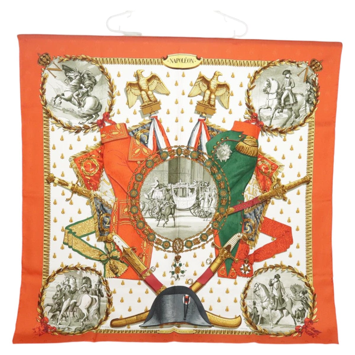 Hermès HERMES Carre 90 Scarf ""NAPOLEON"" Silk Orange Auth am7152