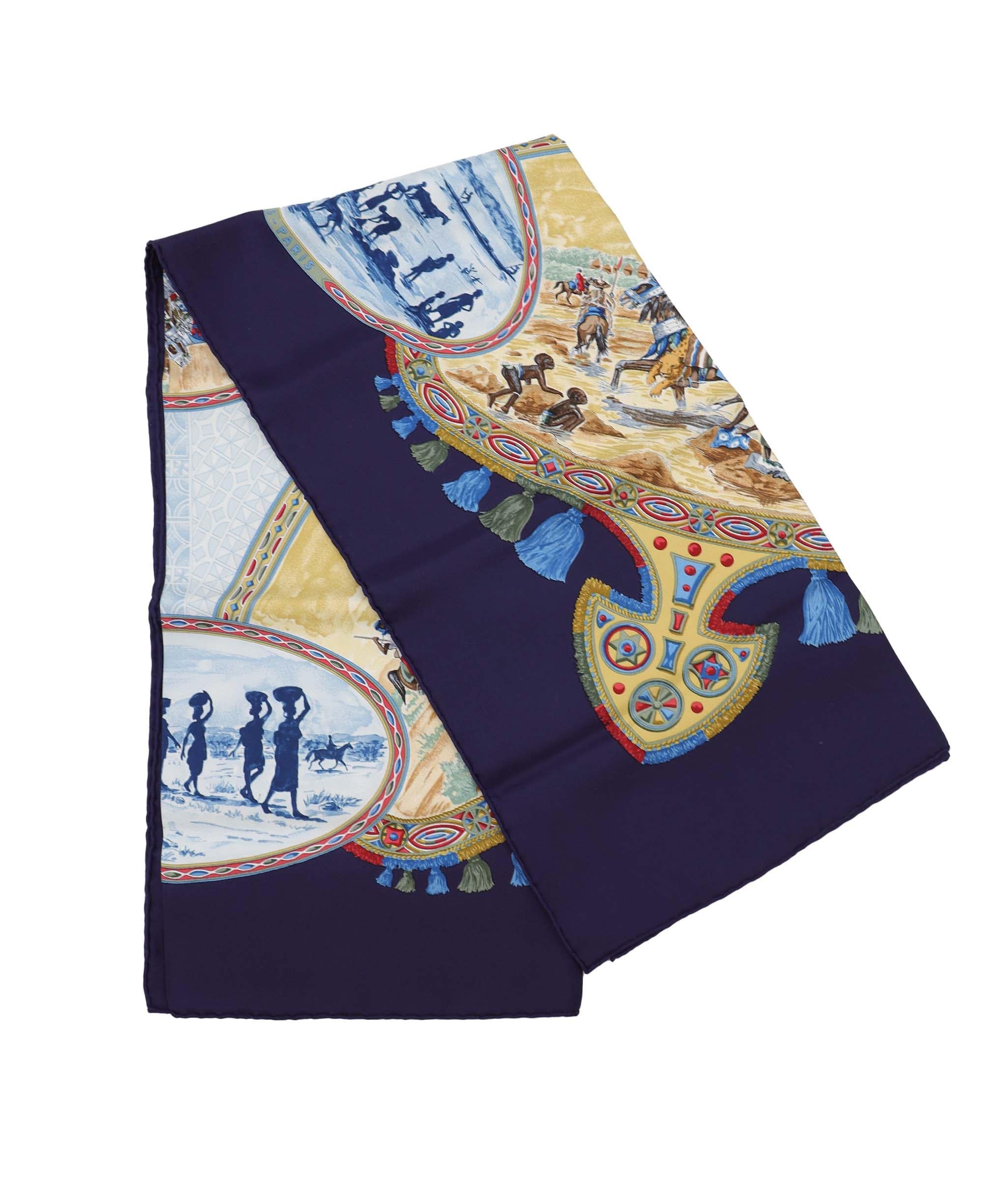 Hermès Hermes Carre 90 Scarf Silk CAVALIERS PEULS navy auth am6685 DXBS3349