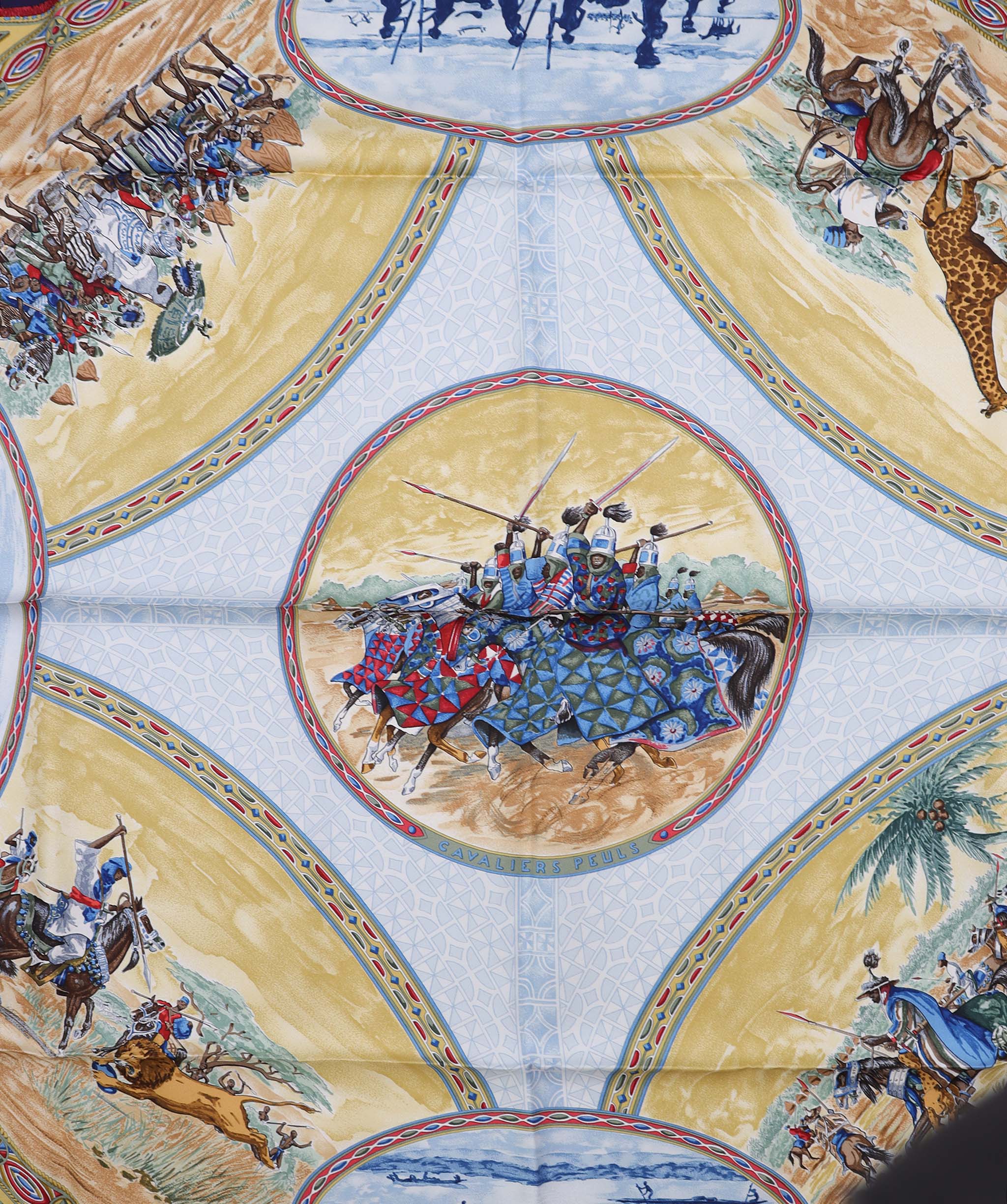 Hermès Hermes Carre 90 Scarf Silk CAVALIERS PEULS navy auth am6685 DXBS3349