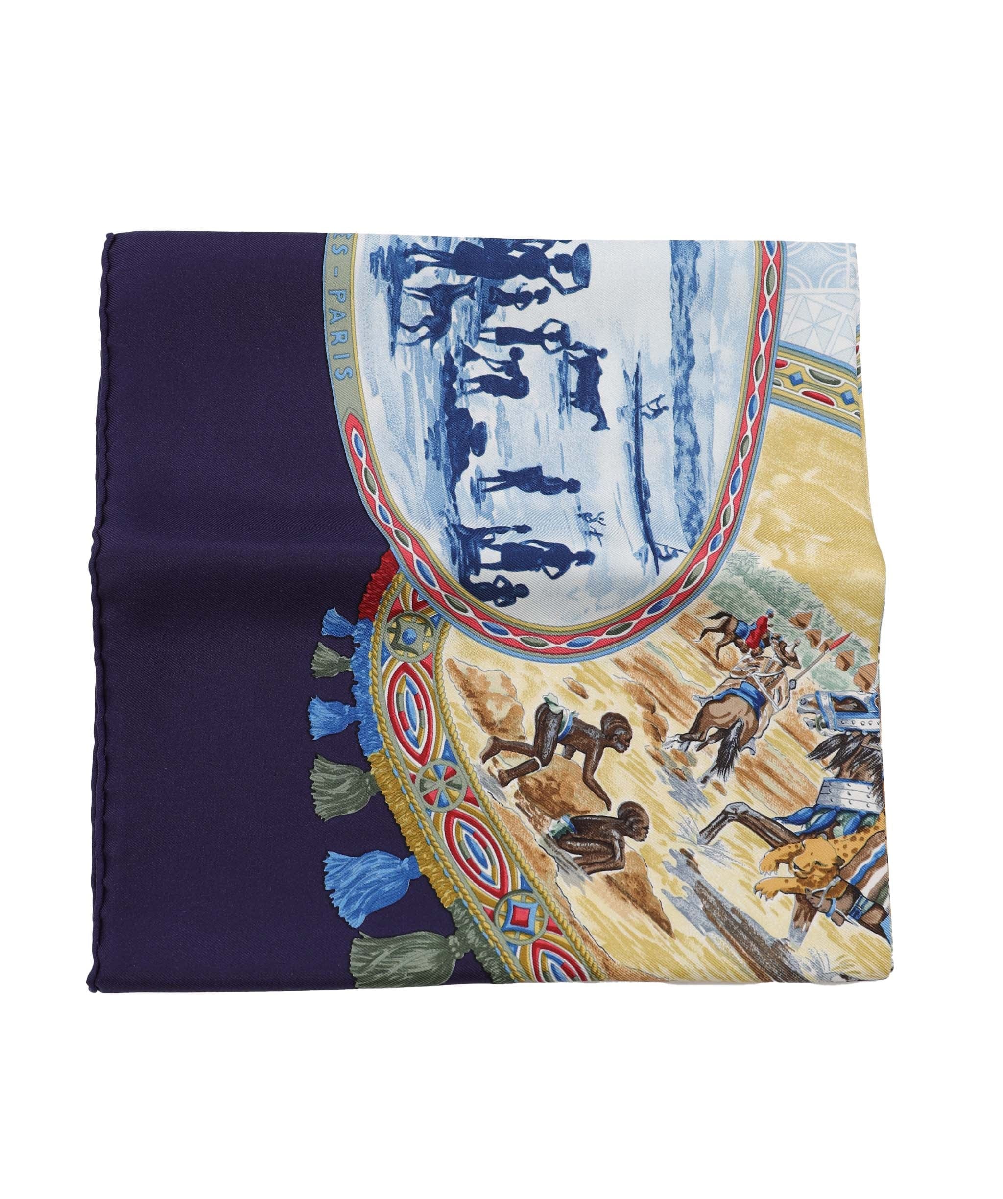 Hermès Hermes Carre 90 Scarf Silk CAVALIERS PEULS navy auth am6685 DXBS3349