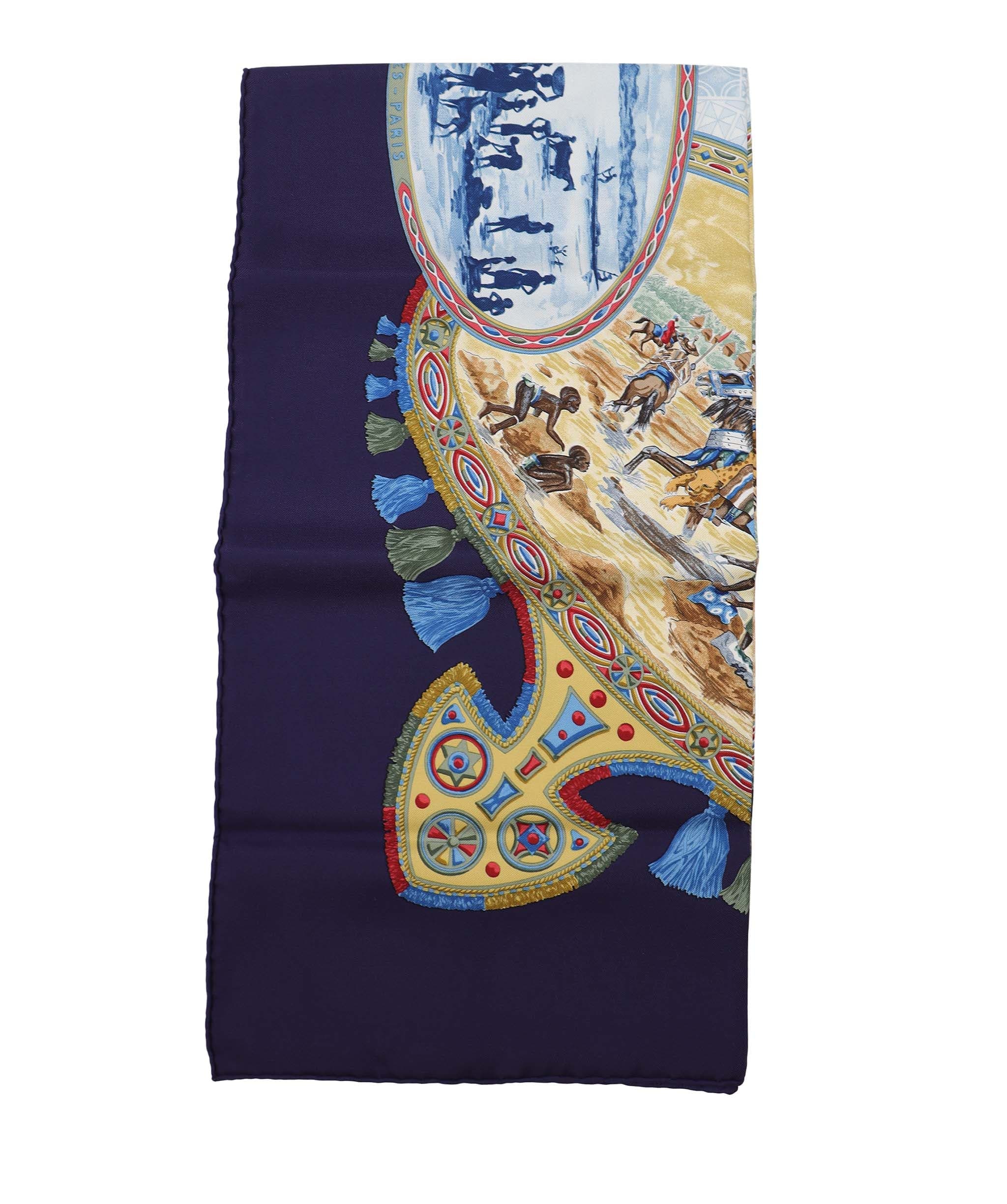 Hermès Hermes Carre 90 Scarf Silk CAVALIERS PEULS navy auth am6685 DXBS3349