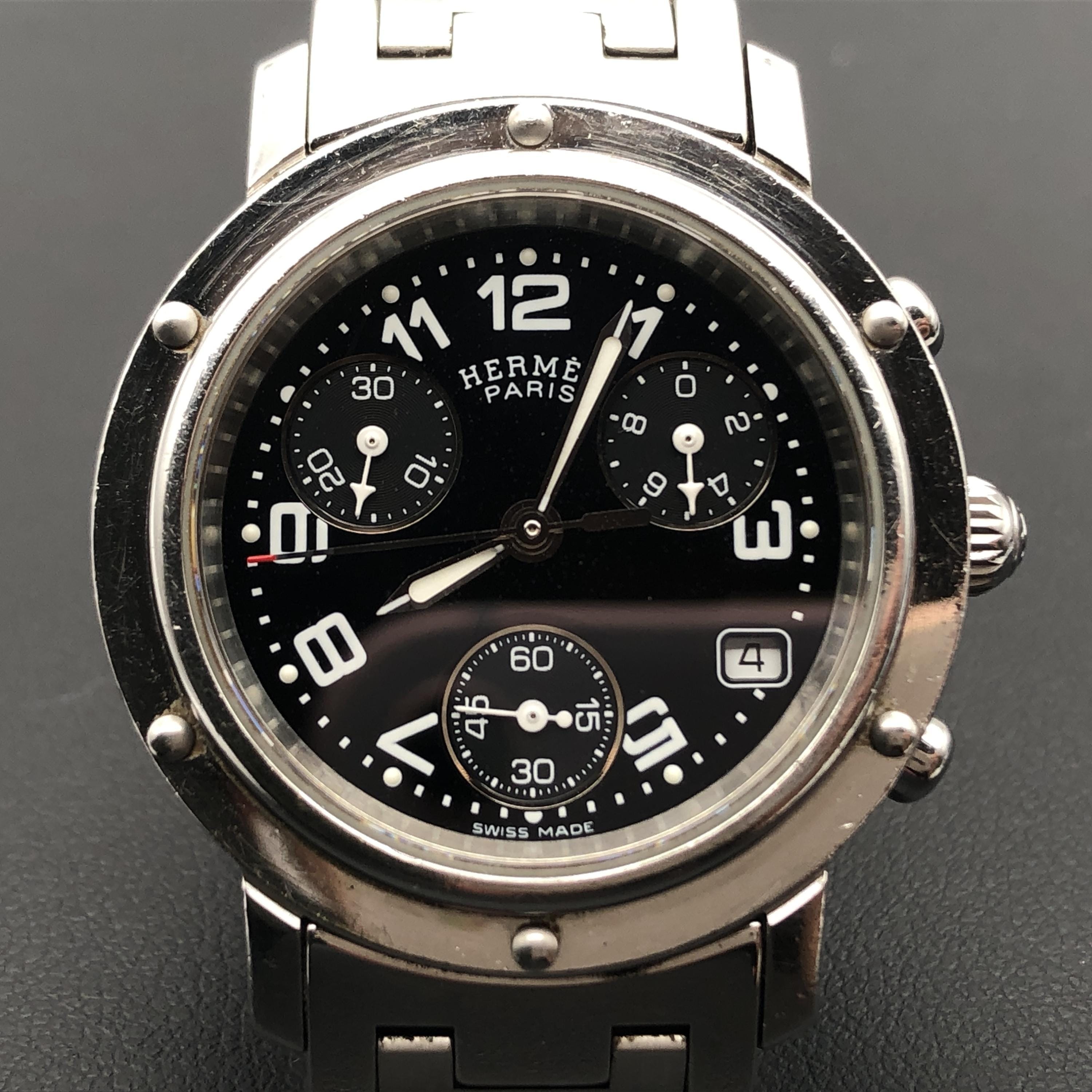 Hermès Hermès Clipper Chronograph Black Dial Watch, Quartz, Stainless Steel C333526