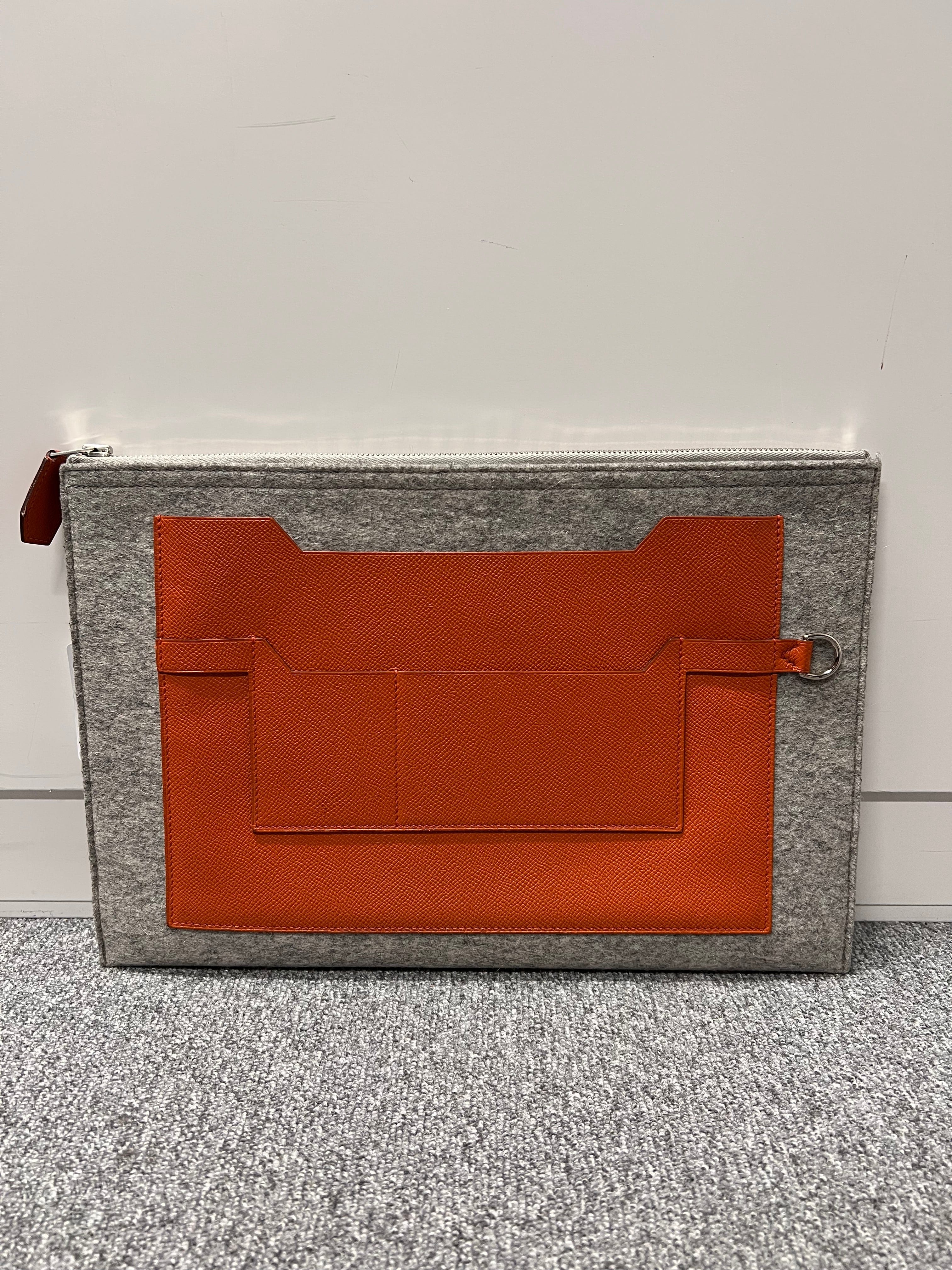 HERMES HERMES Felt×Epsom Gray×Orange SV Tohu Bohu 37 B09265S9B2