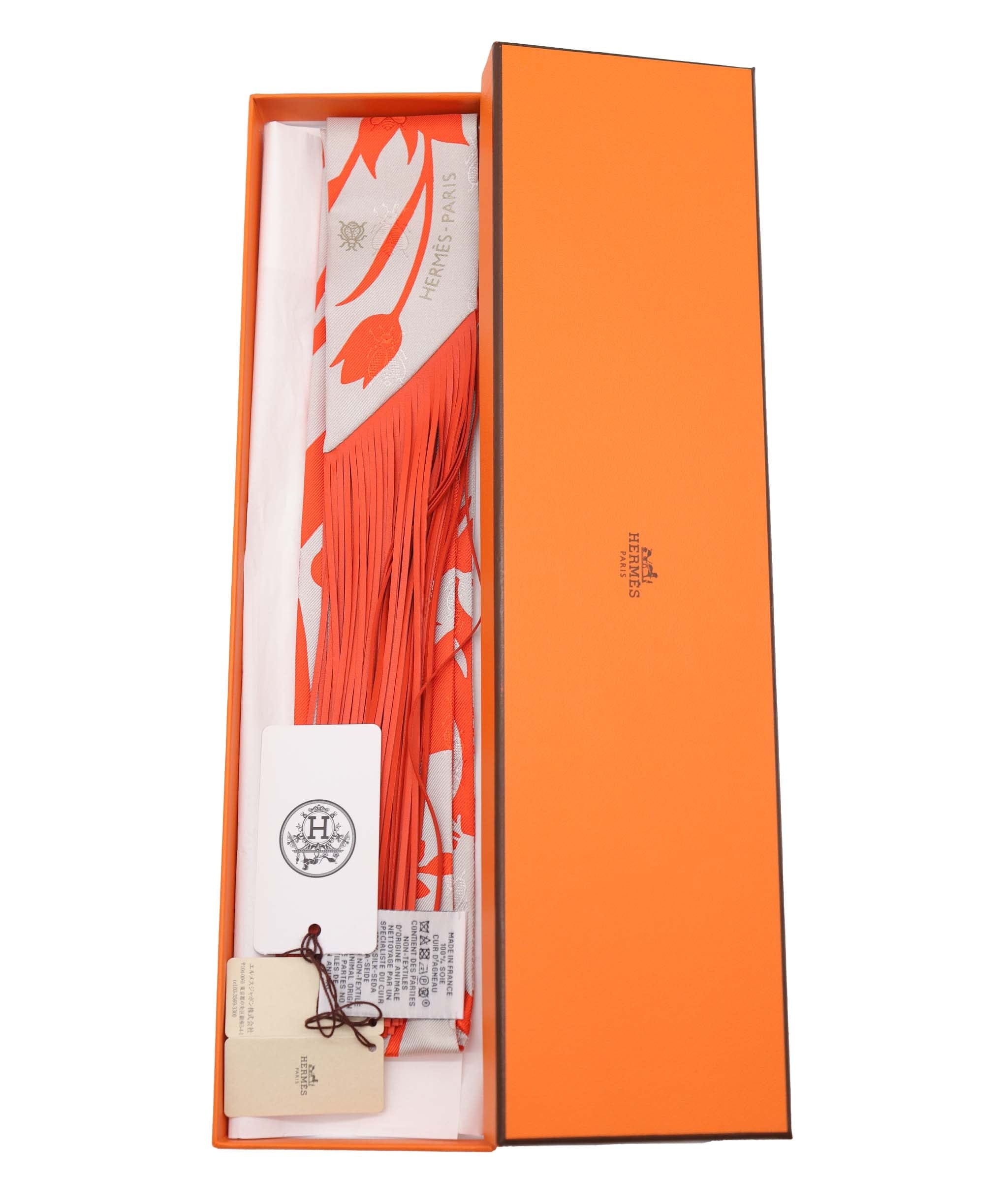 Hermès Hermes fringe twilly orange DXBV0586