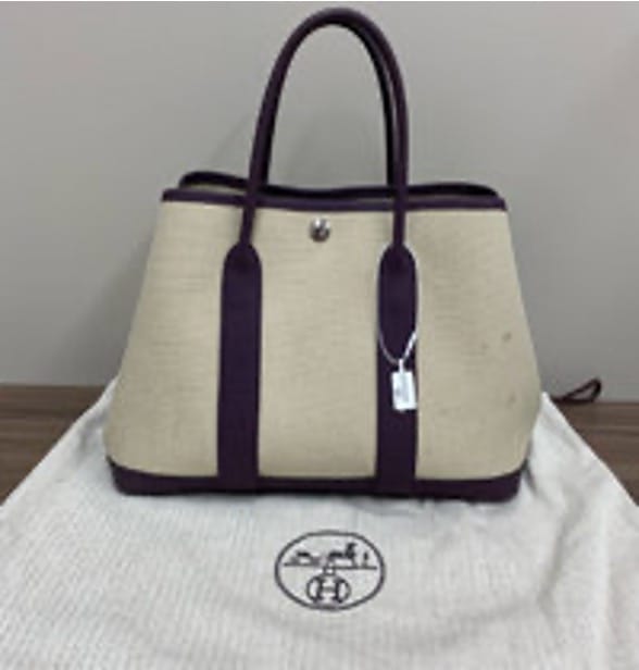HERMES HERMES Garden 30 Handbag (Canvas and Leather Patchwork with Silver Buckle) 3022605050770